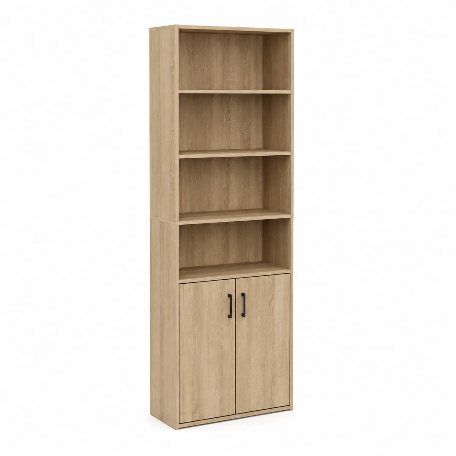 Bibliothèque haute en bois chêne avec portes 180x60x24 cm