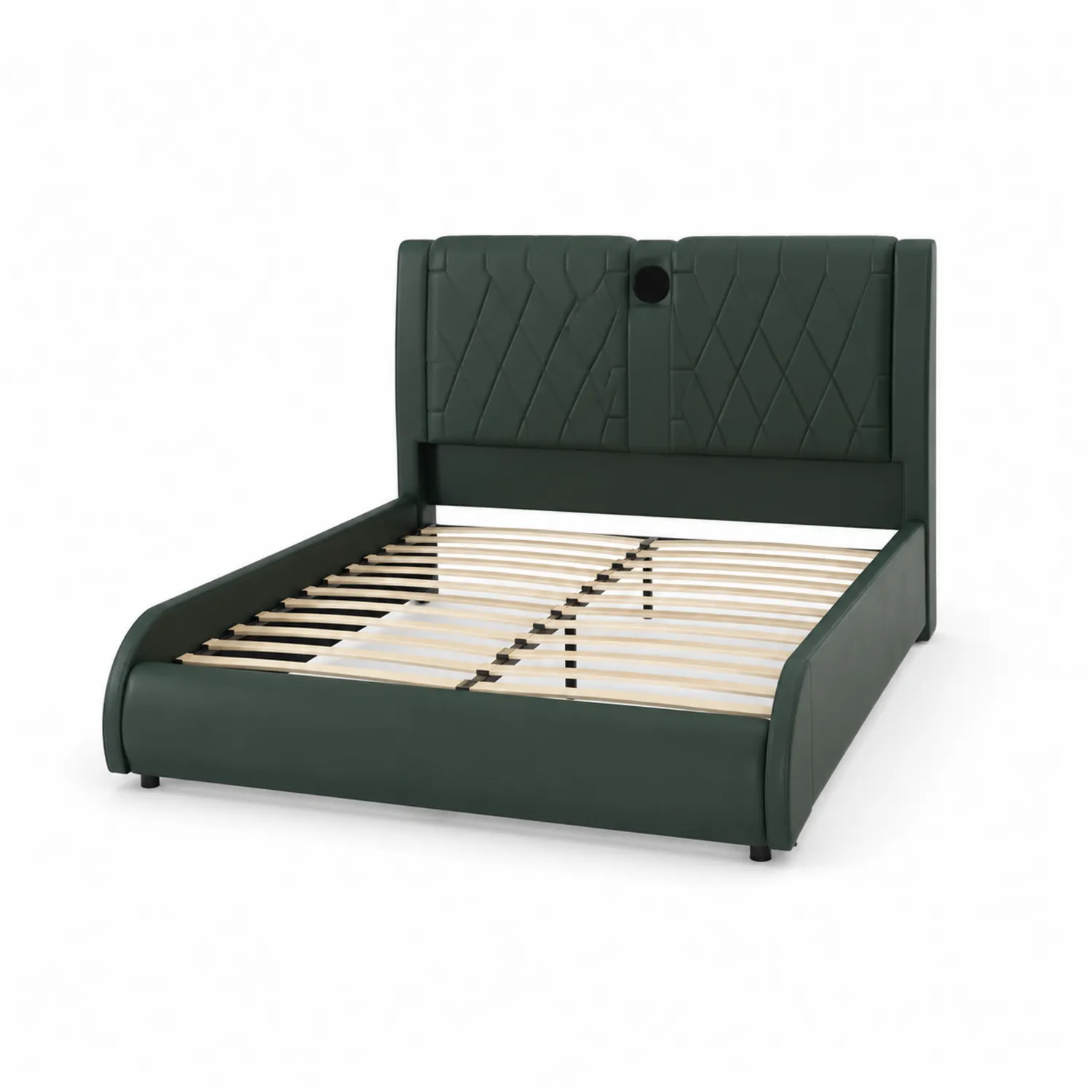 Lit double en bois et cuir synthétique avec tête de lit matelassée 140x200 cm Vert