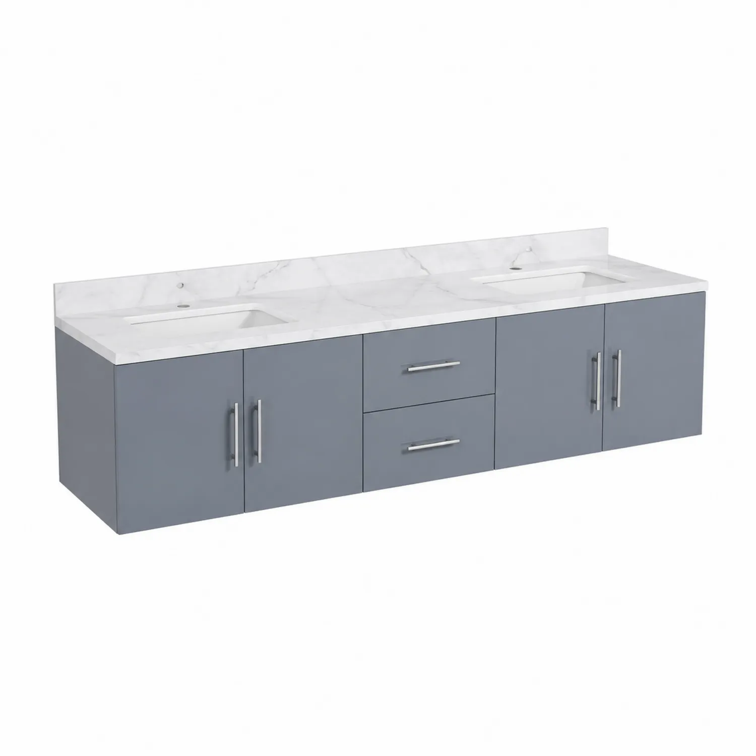 Meuble double vasque en bois et marbre blanc 180 cm