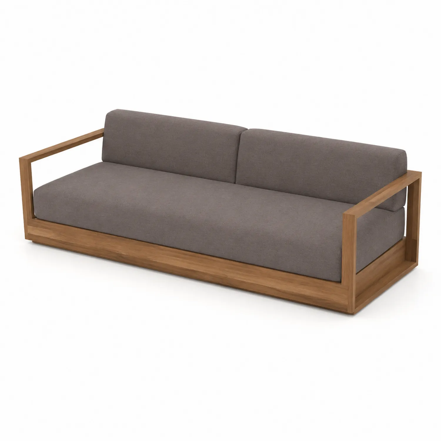 Canapé en bois avec coussins polyester gris 200 cm