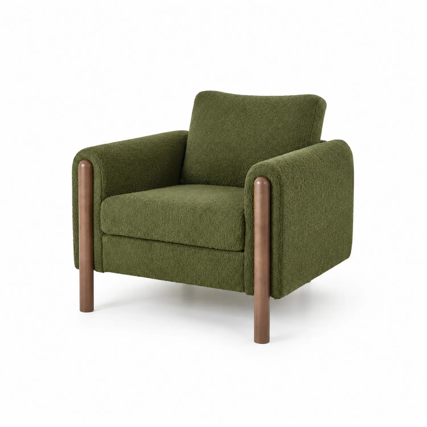 Fauteuil en tissu polyester olive avec pieds en bois
