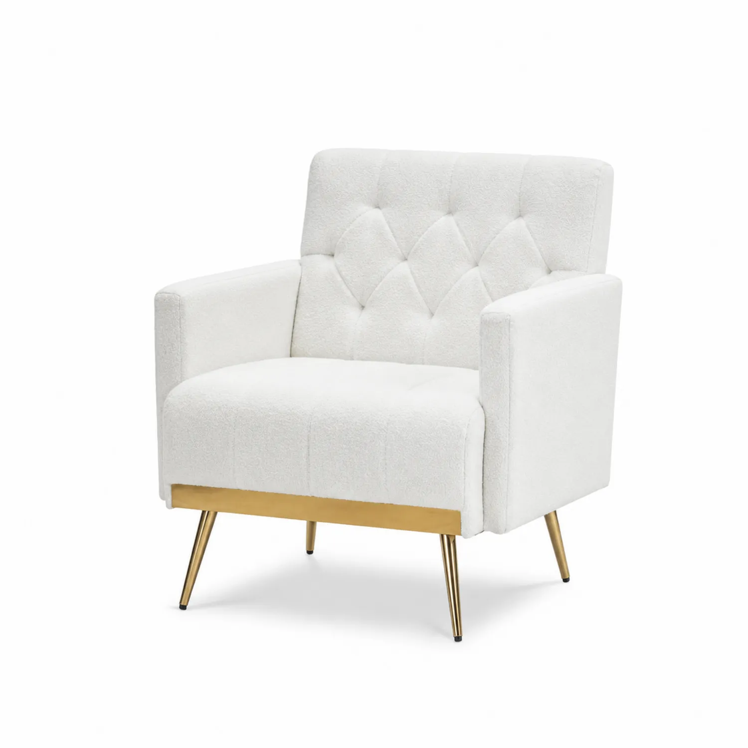 Fauteuil en tissu blanc avec pieds en métal doré