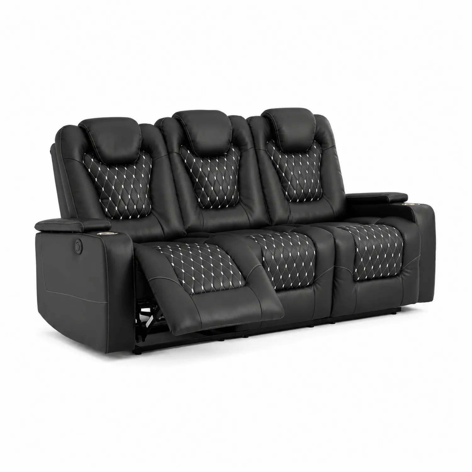 Canapé inclinable trois places en similicuir noir