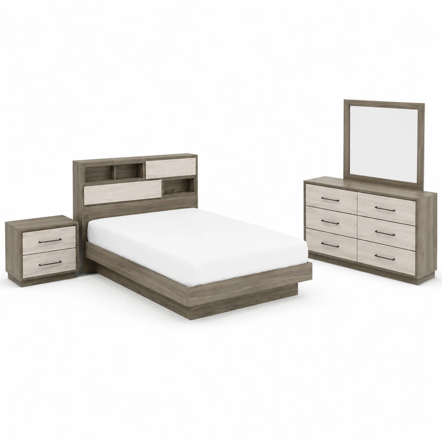 Ensemble de chambre en bois avec lit, table de chevet et commode