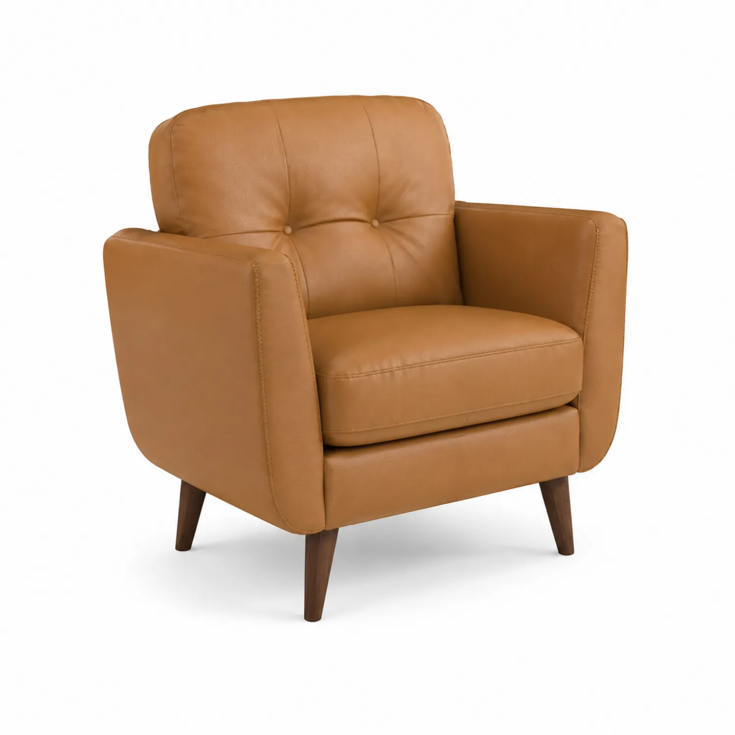Fauteuil en cuir PU marron clair avec pieds en bois massif