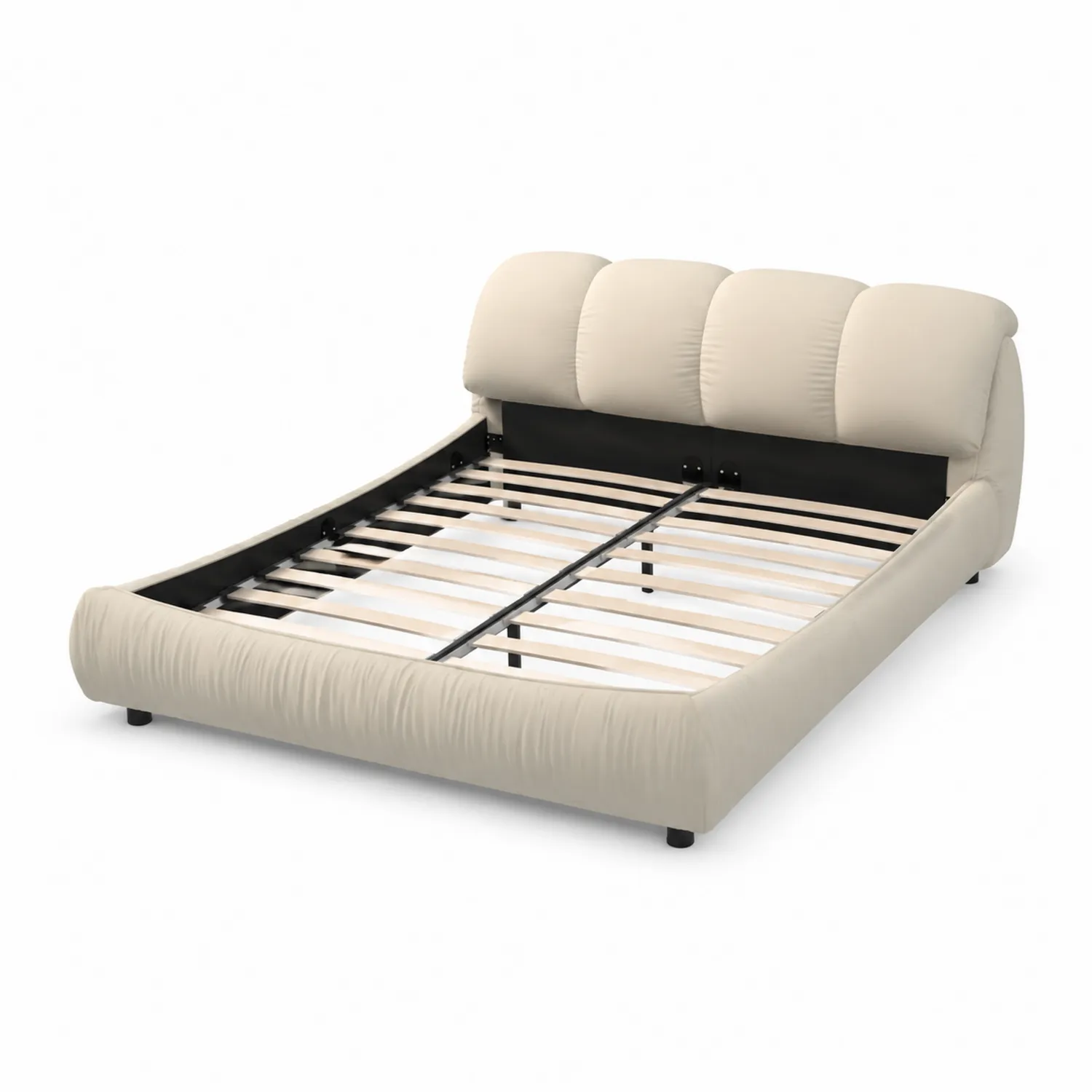 Lit double en cuir synthétique beige avec tête de lit matelassée 200x160 cm