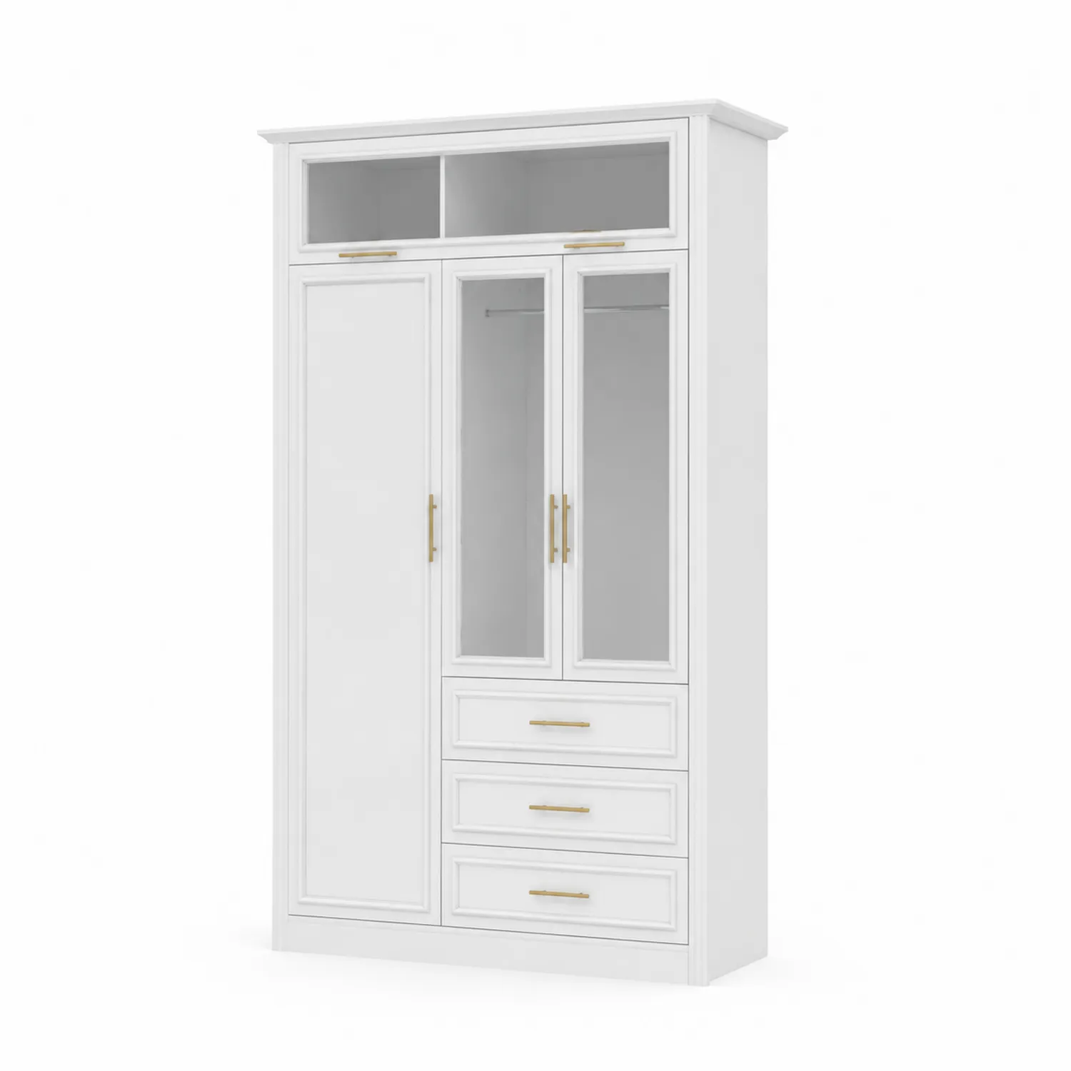 Armoire blanche avec miroirs et tiroirs en bois de pin