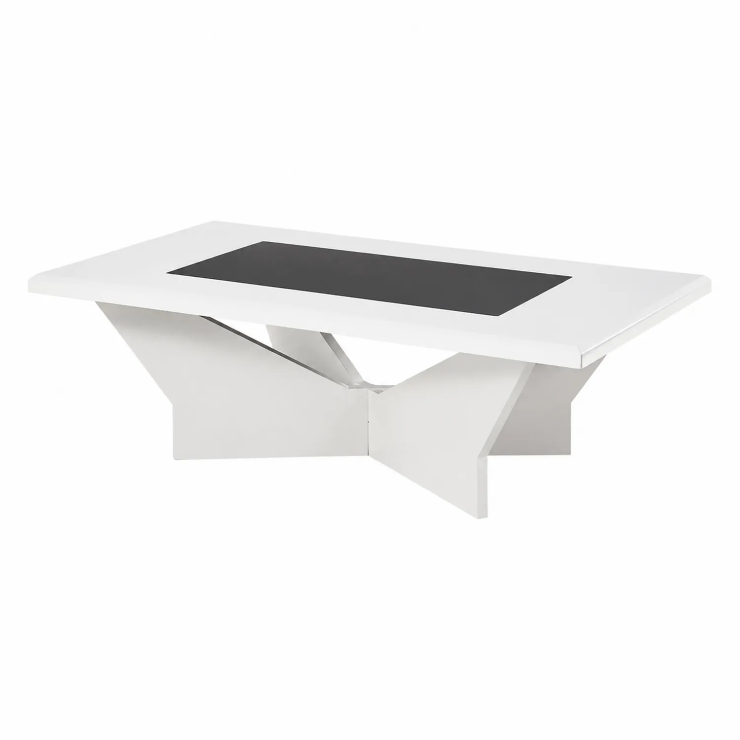 Table basse rectangulaire en bois laqué MDF Blanc avec insert en verre Noir
