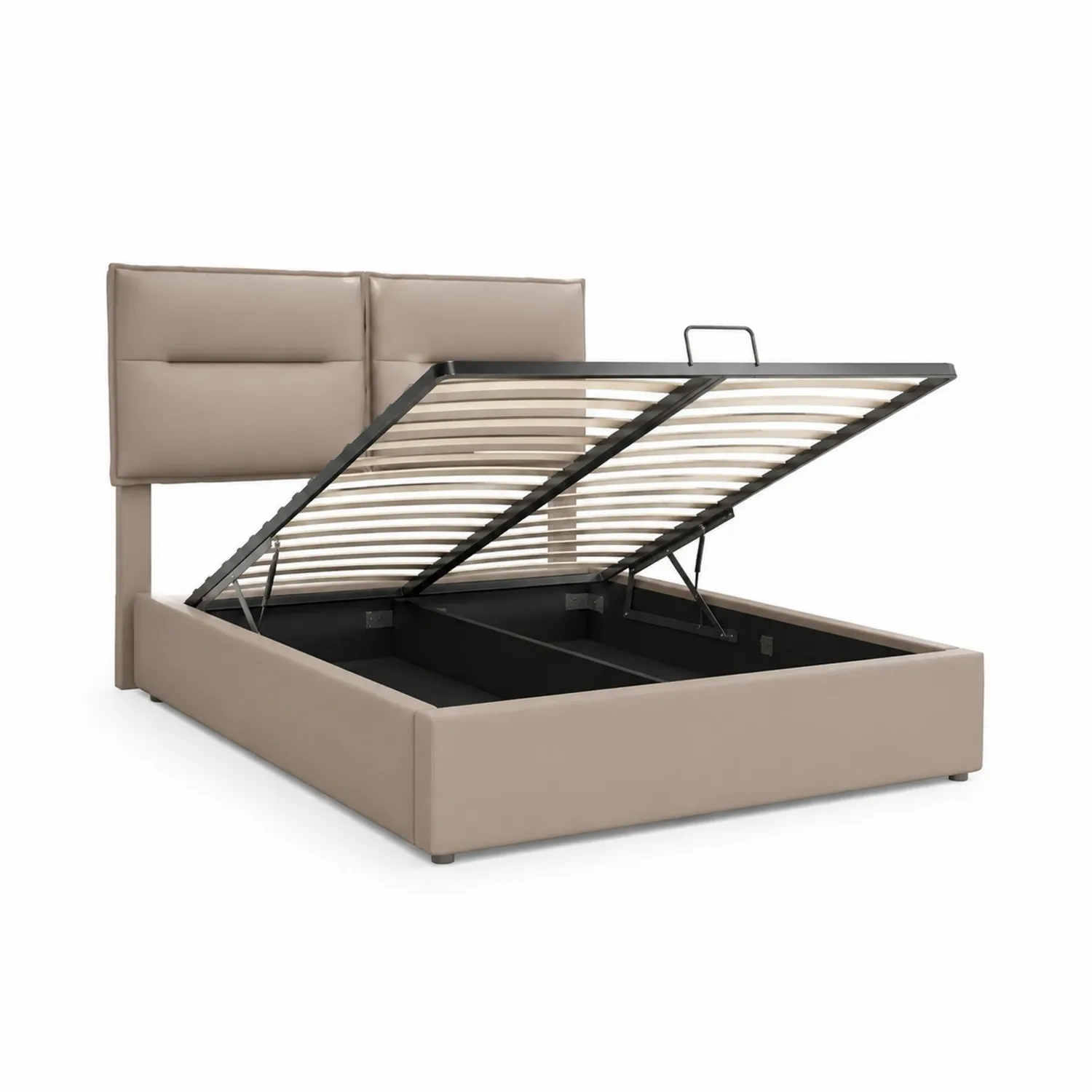 Lit double avec rangement en cuir synthétique beige 160x200 cm