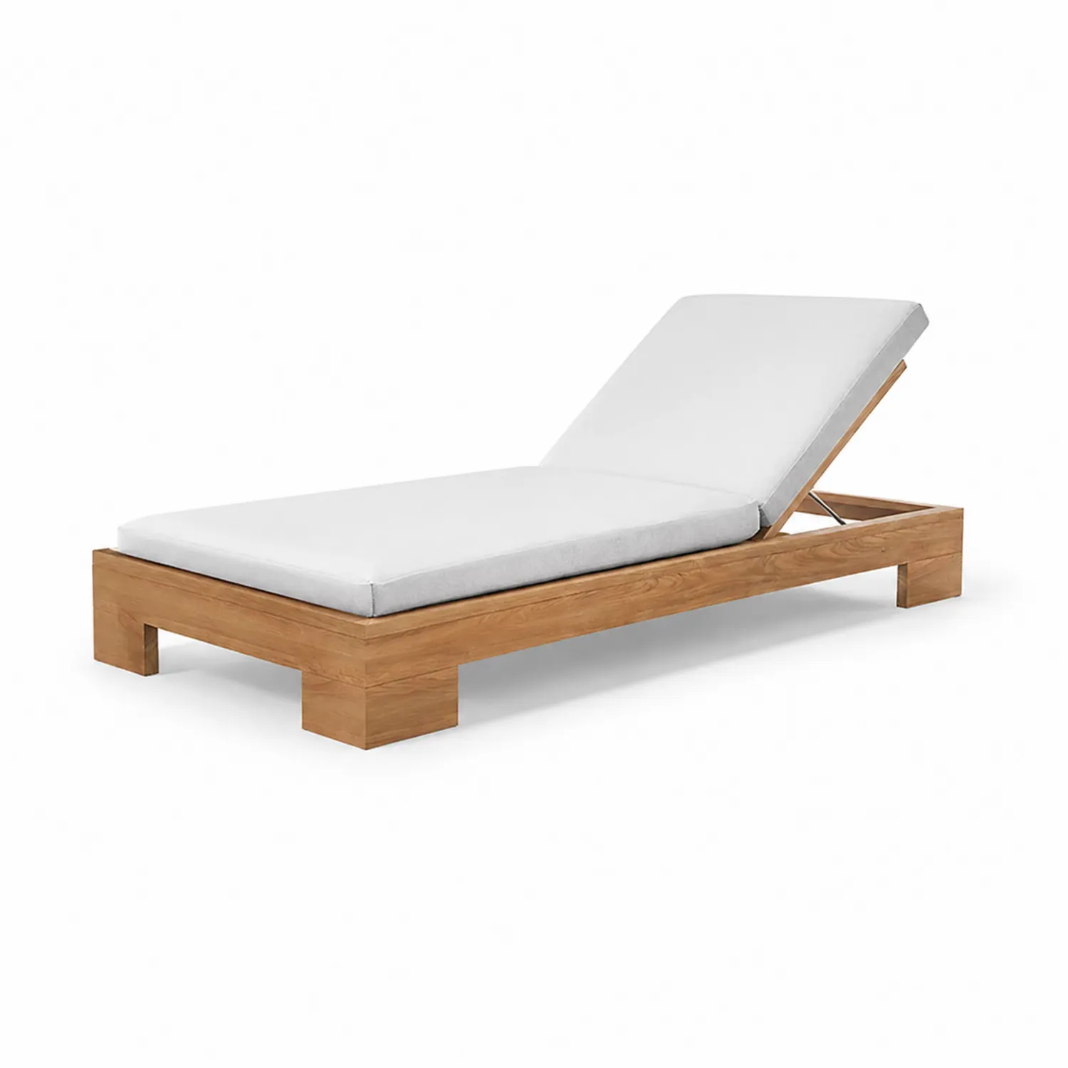 Chaise longue en bois avec coussin en tissu gris