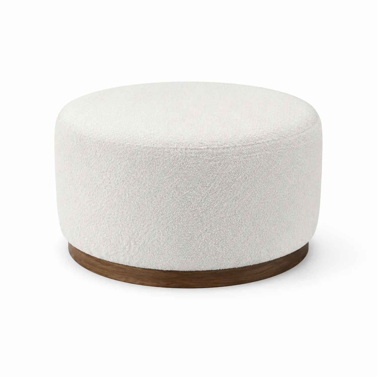 Pouf en tissu bouclé Blanc avec base en bois