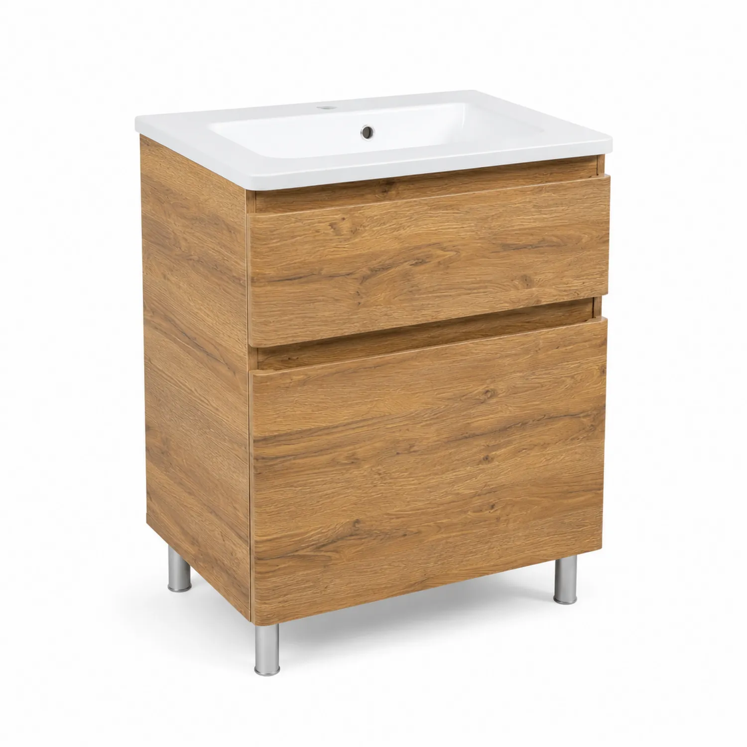 Meuble-lavabo en bois de chêne clair avec lavabo en céramique