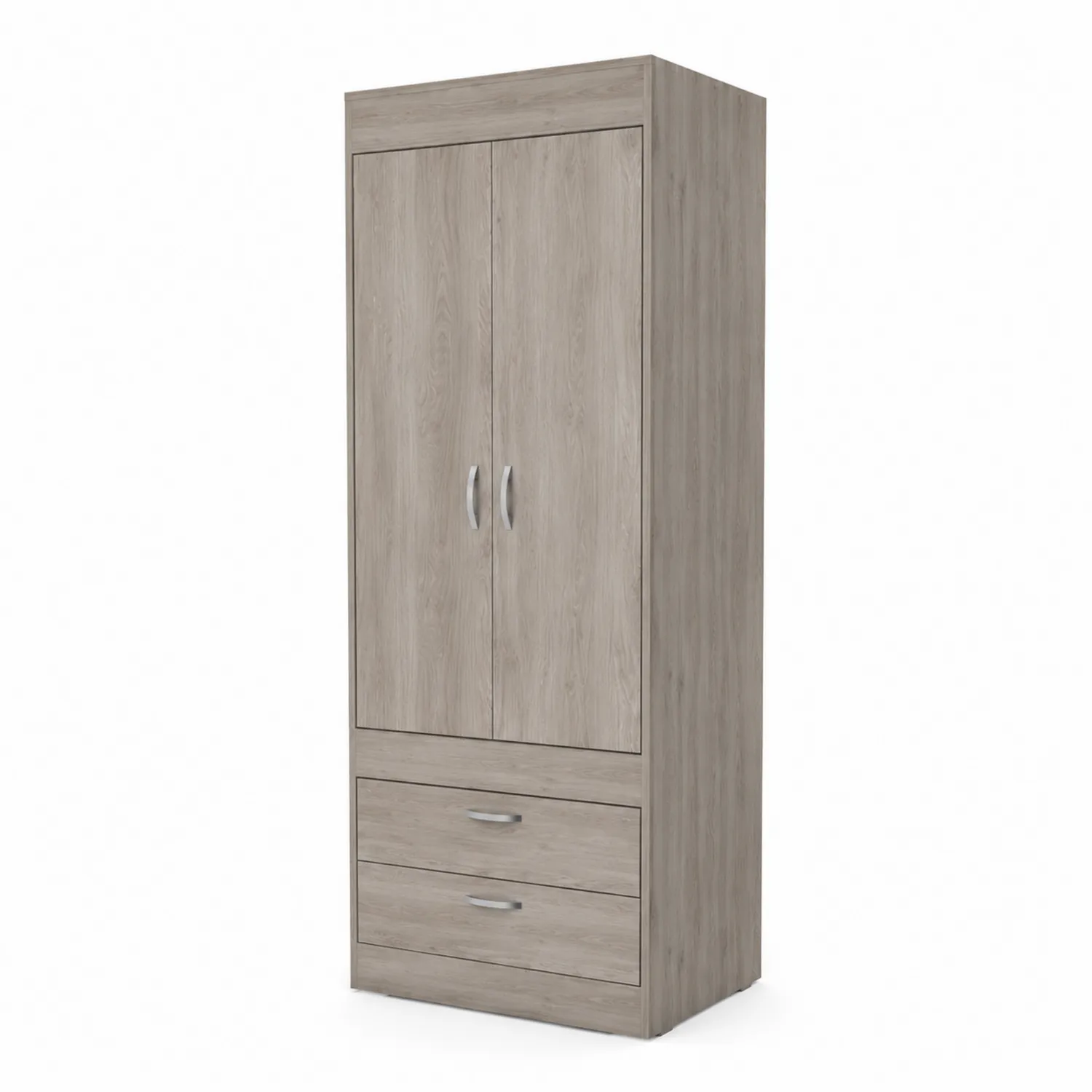 Armoire en bois MDF 2 portes 2 tiroirs Chêne
