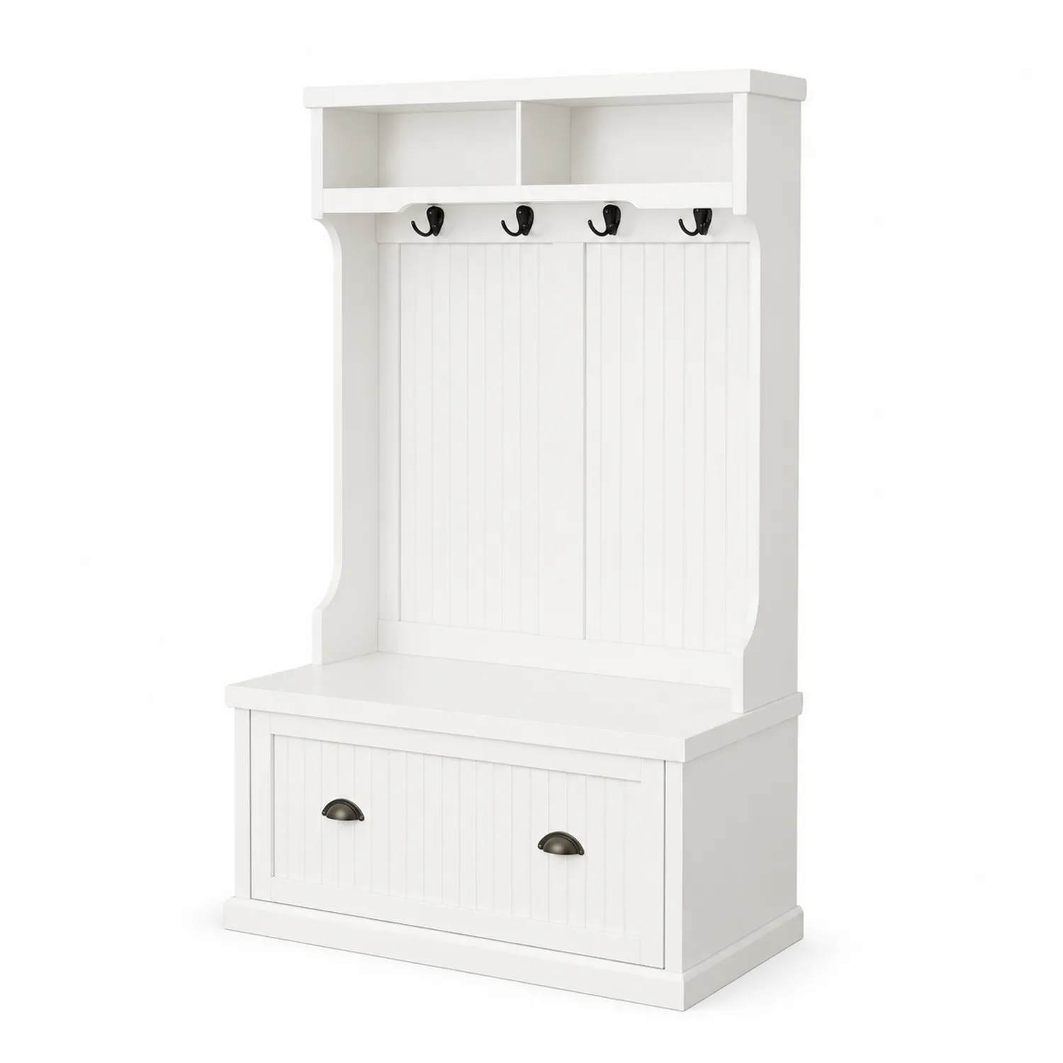 Portemanteau en bois MDF blanc avec tiroir et crochets