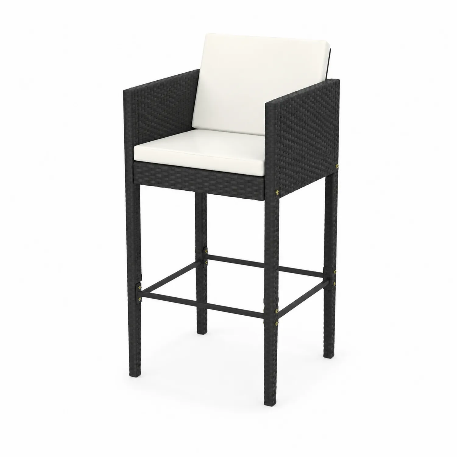 Chaise Haute en Rotin et Acier avec Coussins Blancs