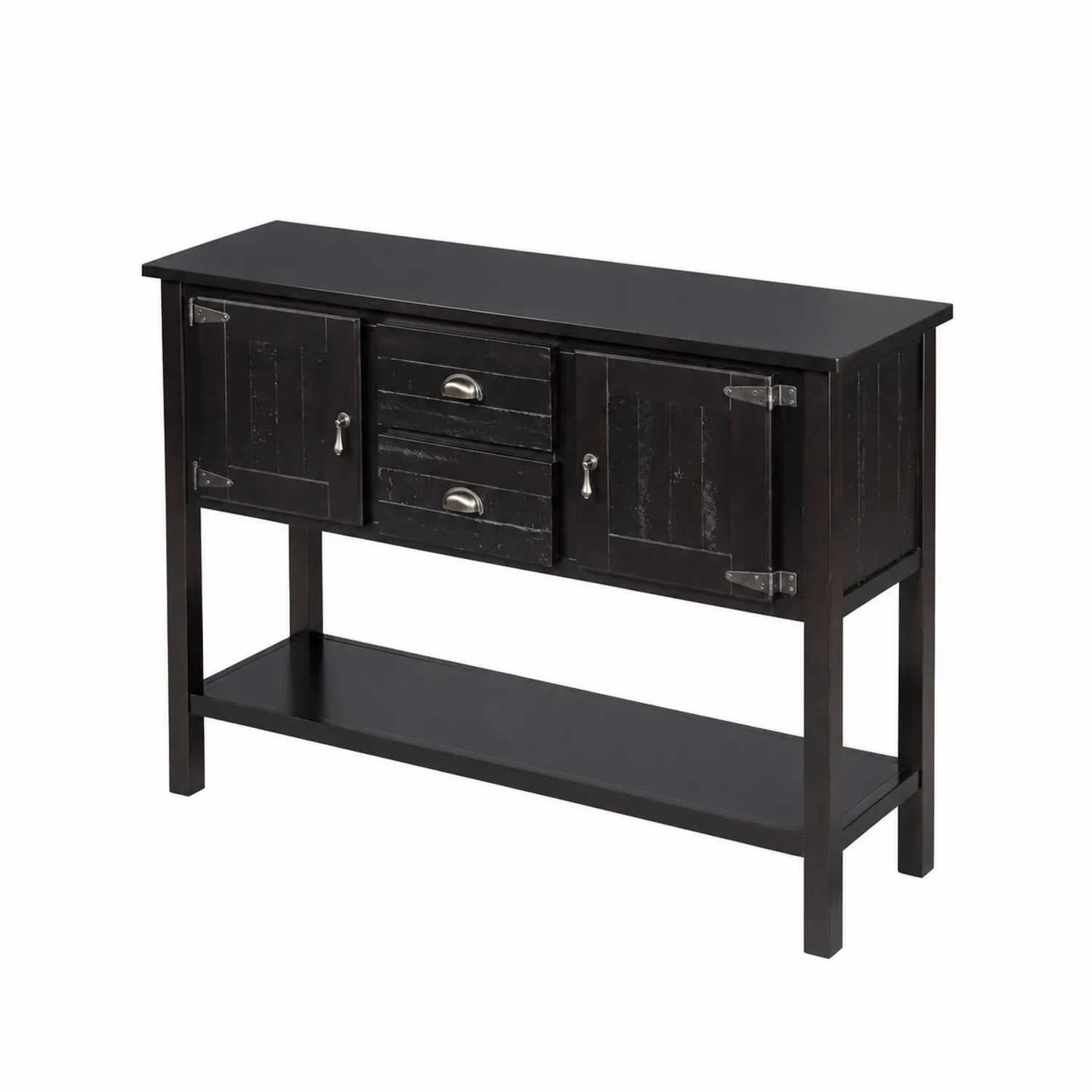 Console en Bois Massif Noir avec 2 Portes et 2 Tiroirs