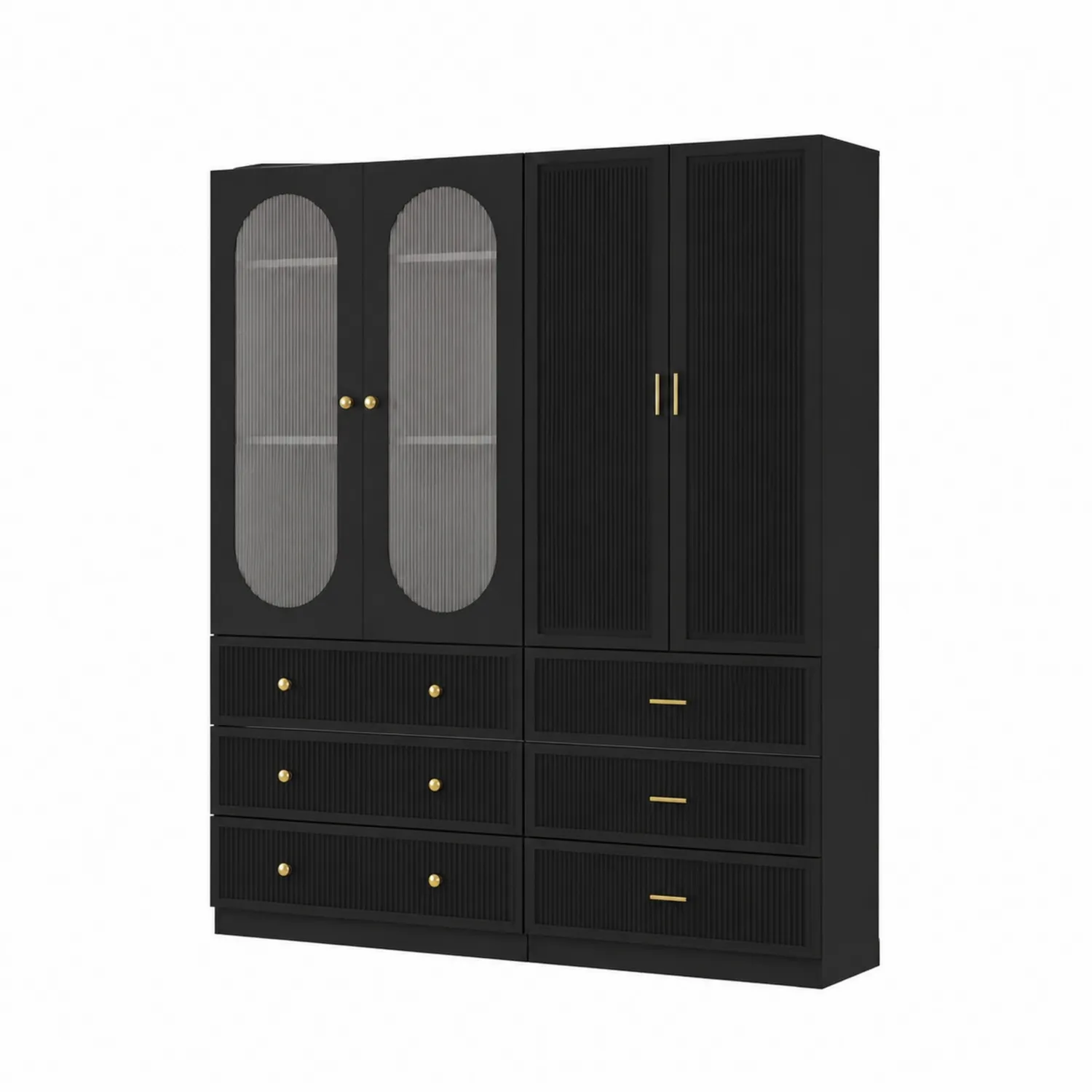 Armoire en Bois Noir avec Portes en Verre Trempé et Tiroirs