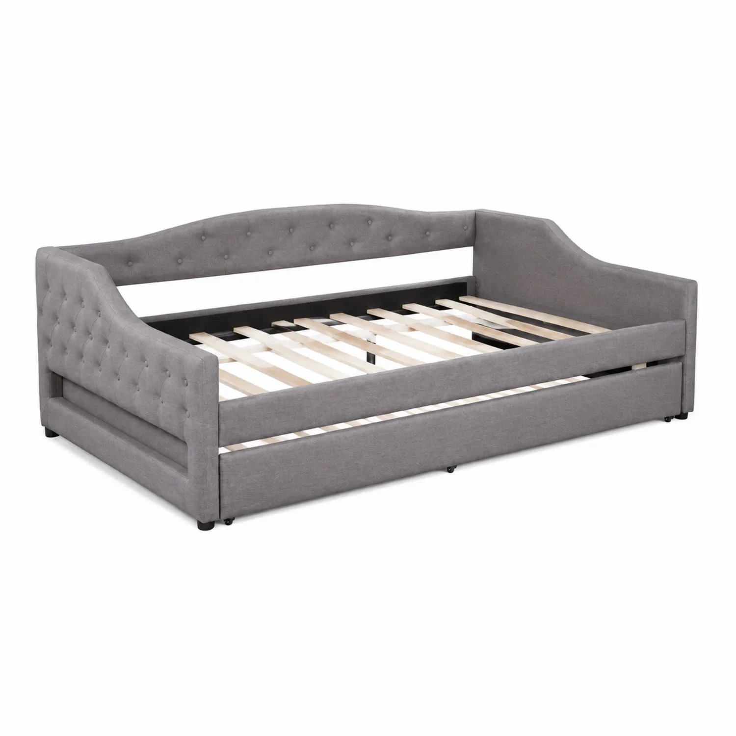 Lit de repos en bois et tissu gris 200x90 cm