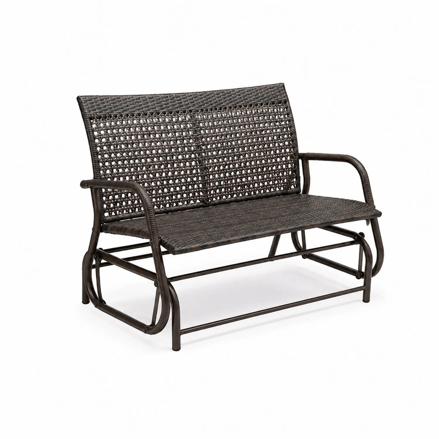 Banc à bascule en métal et résine tressée brun 120 cm