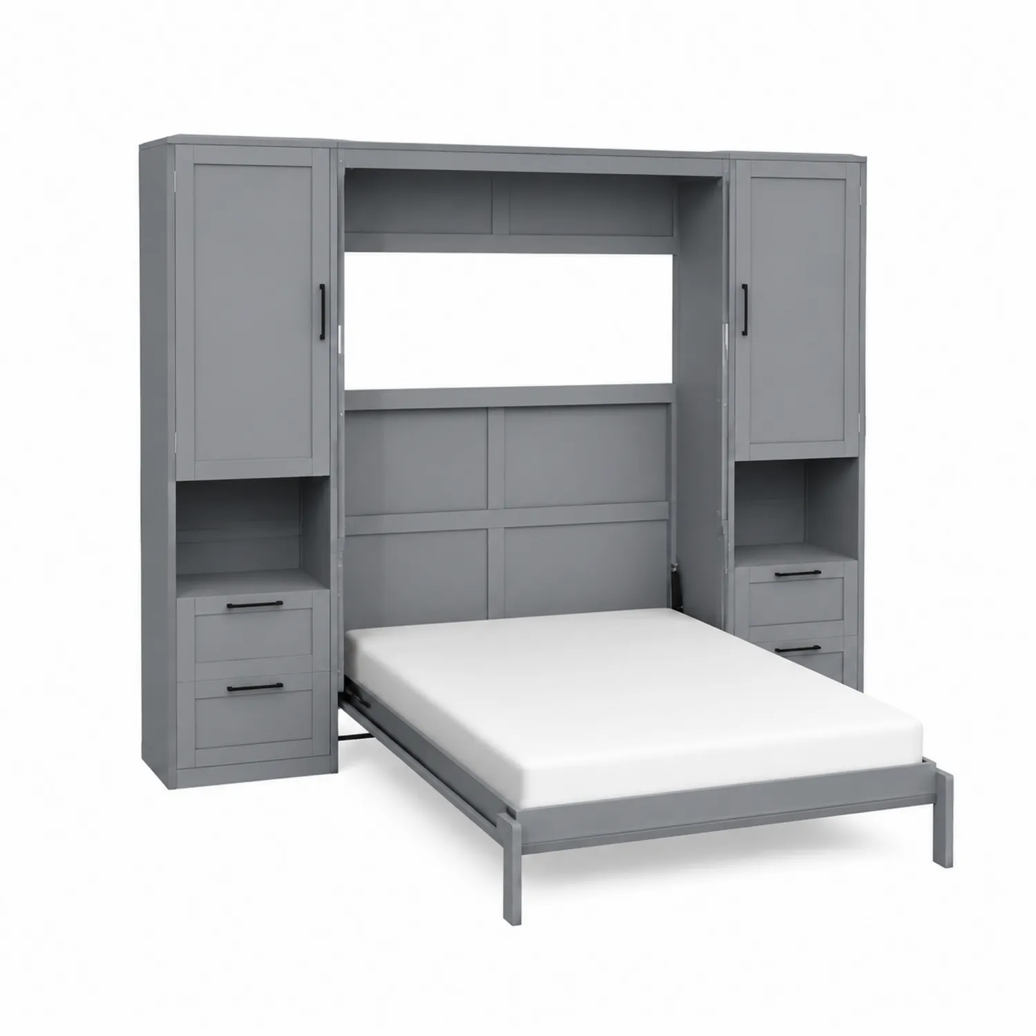 Lit escamotable en bois avec rangements en Gris 140x200 cm
