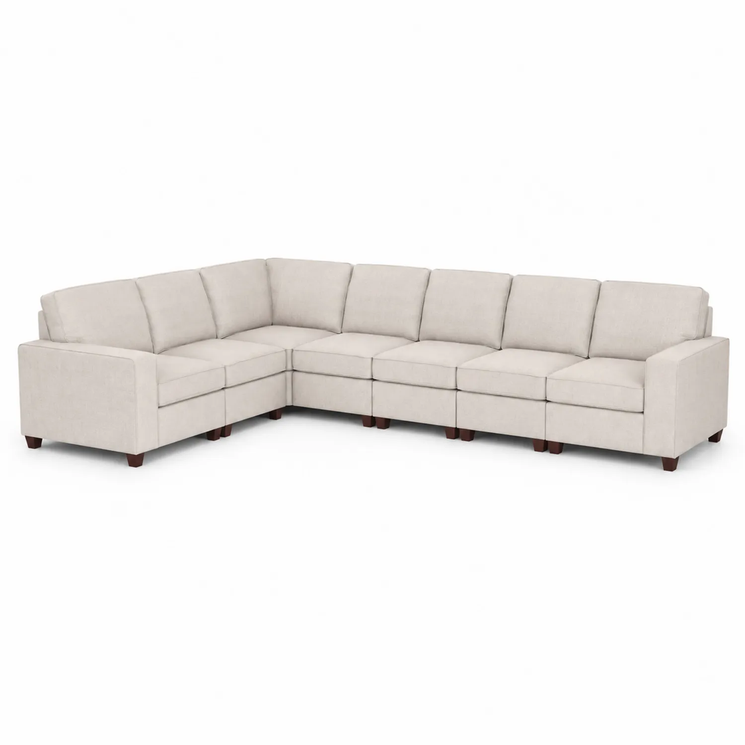 Canapé d'angle modulable 7 places en tissu Beige avec pieds en bois
