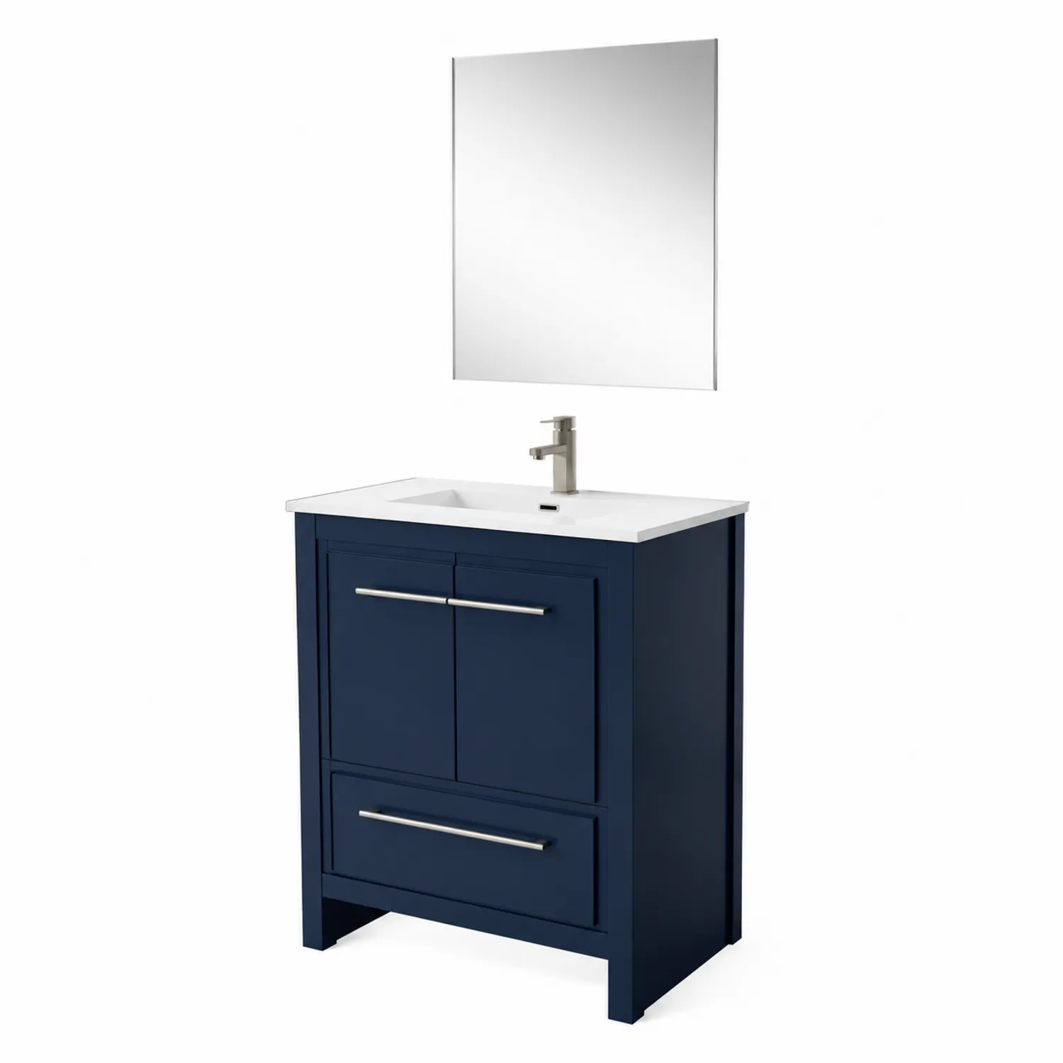 Meuble-lavabo en bois avec miroir rectangulaire 80 cm