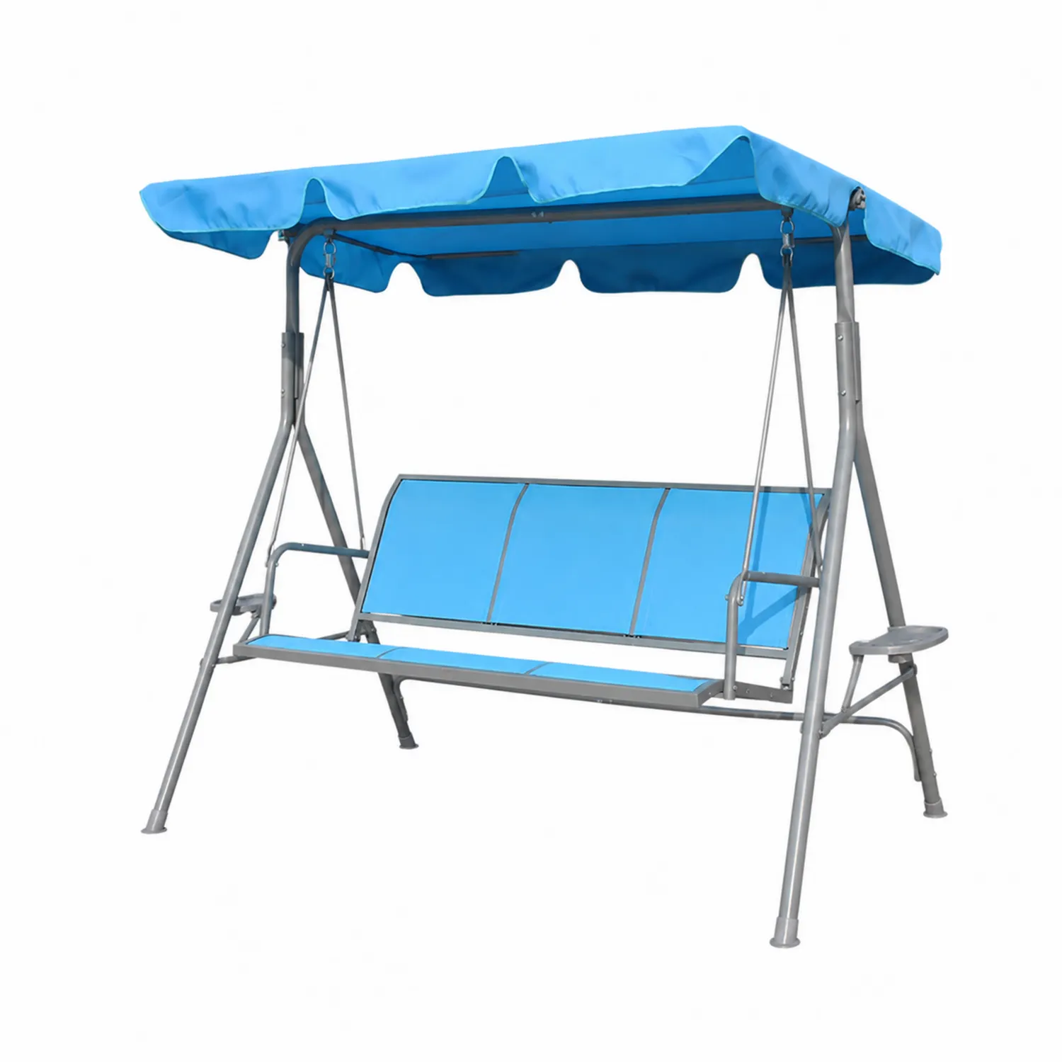 Balancelle de jardin en métal et polyester bleu avec toit réglable