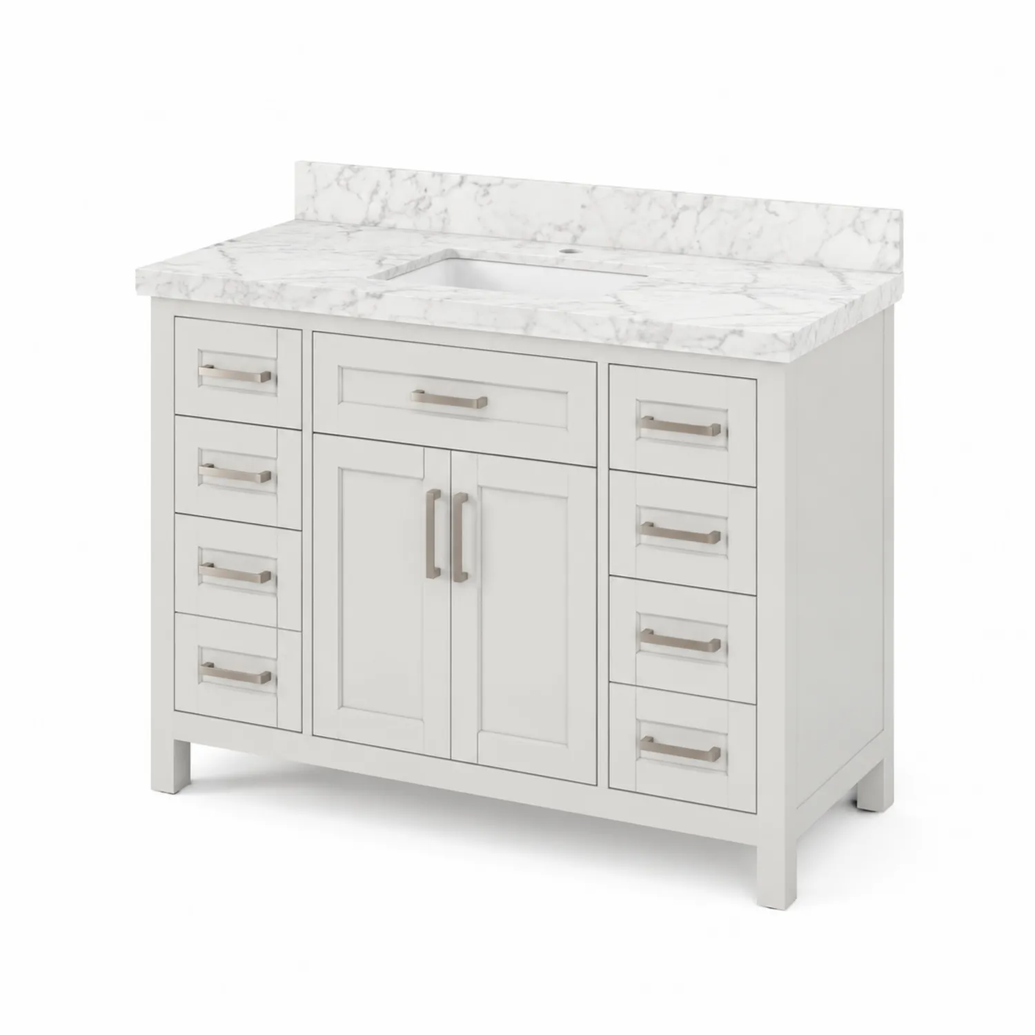 Meuble-lavabo simple en bois avec dessus en marbre blanc