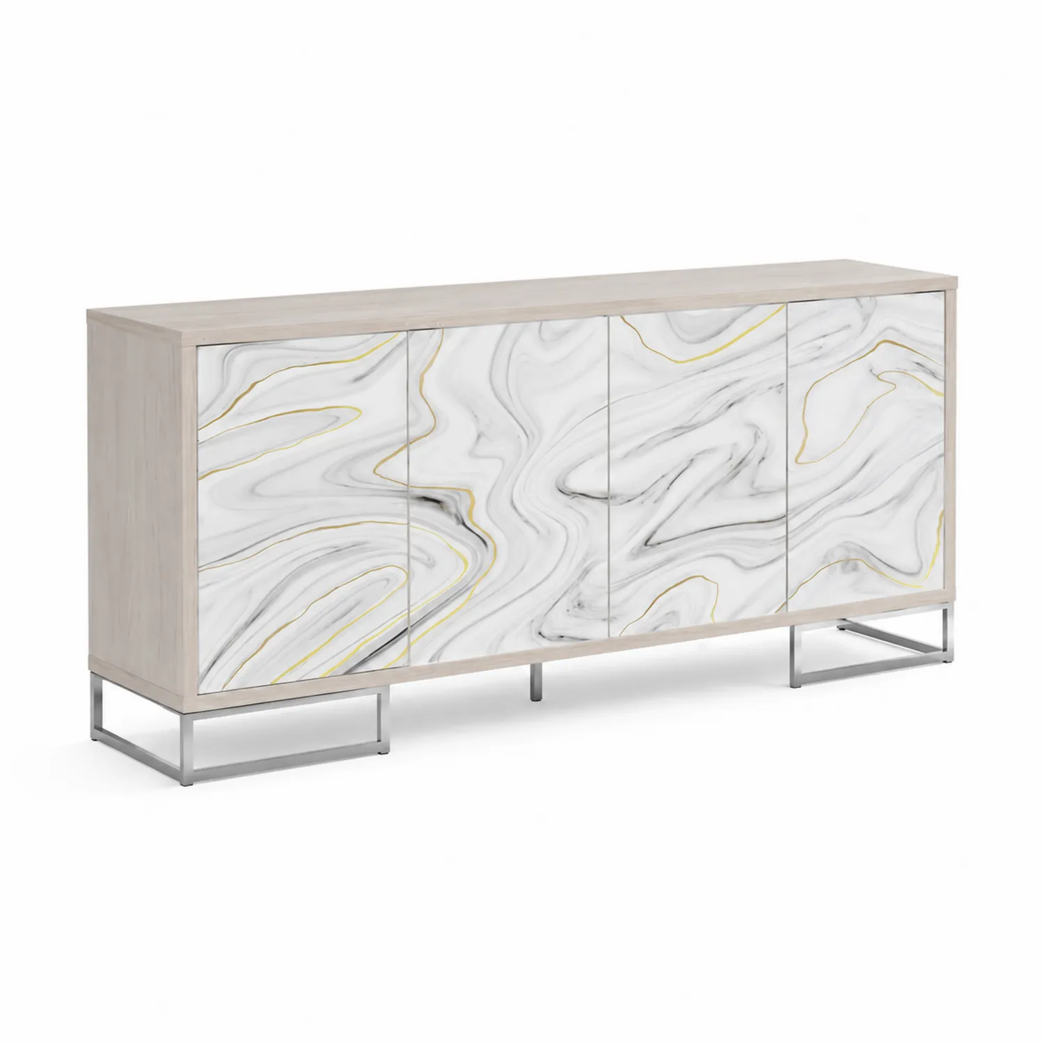 Buffet en bois et acier avec portes effet marbre 160 cm