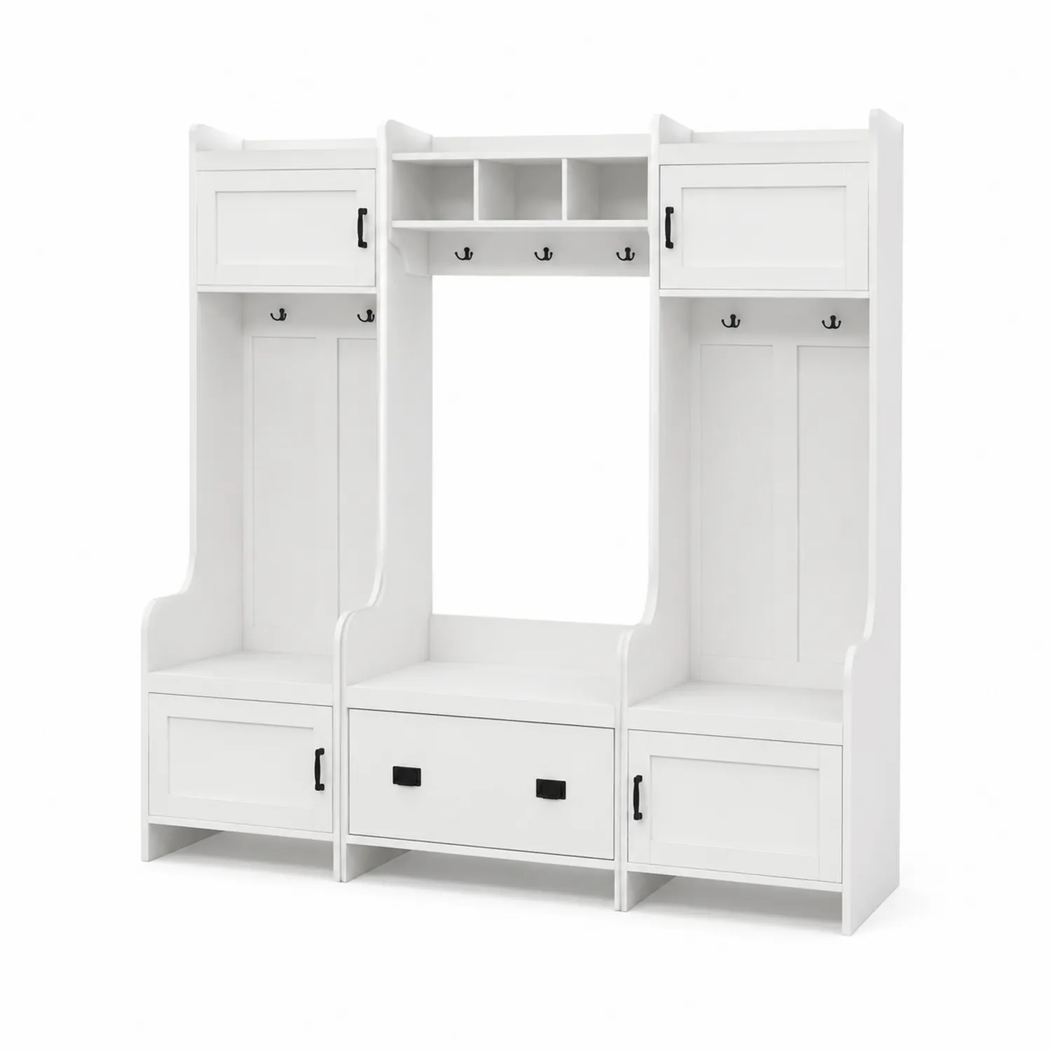 Meuble d'entrée en bois avec portemanteau blanc