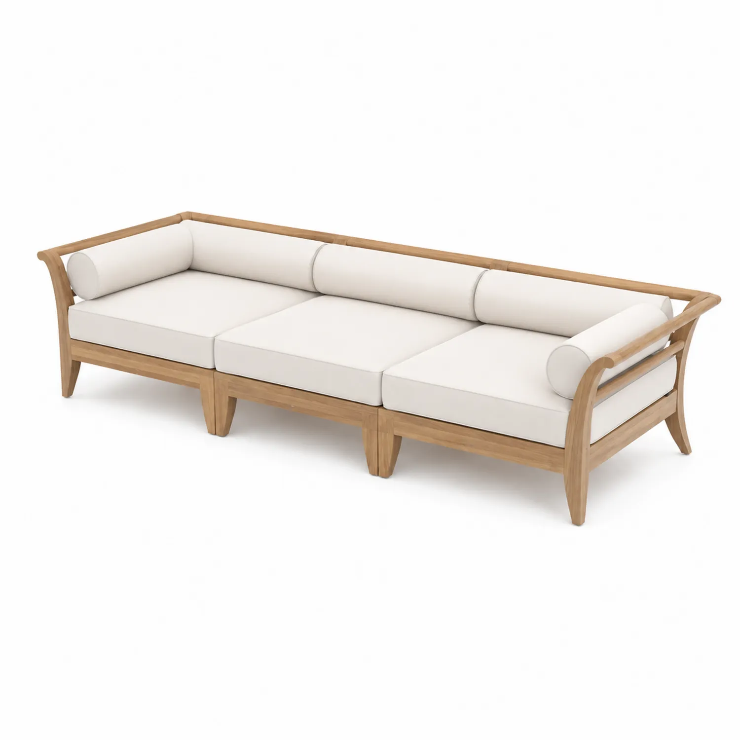 Canapé d'extérieur en bois avec coussins en tissu crème 220 cm