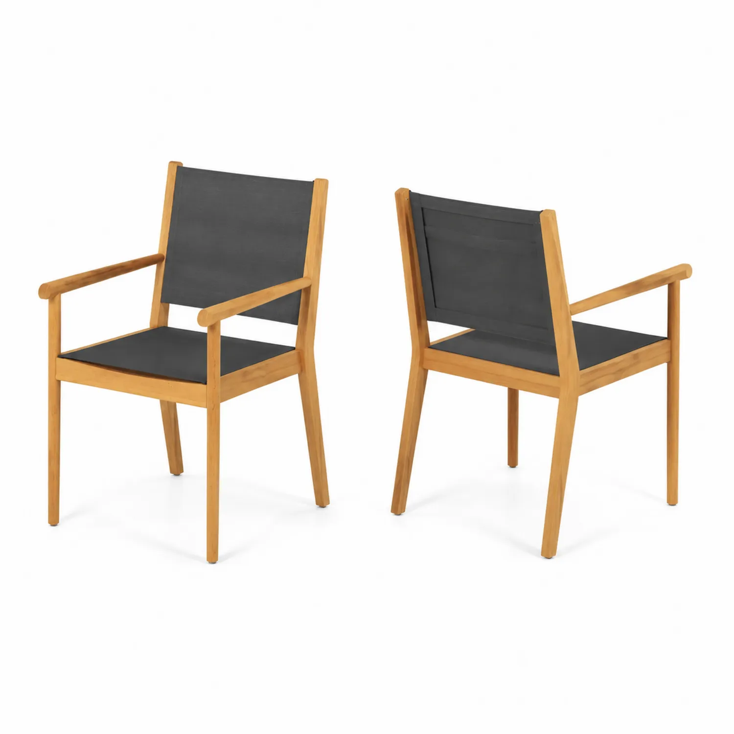 Ensemble de 2 chaises en bois d'acacia et textilène noir