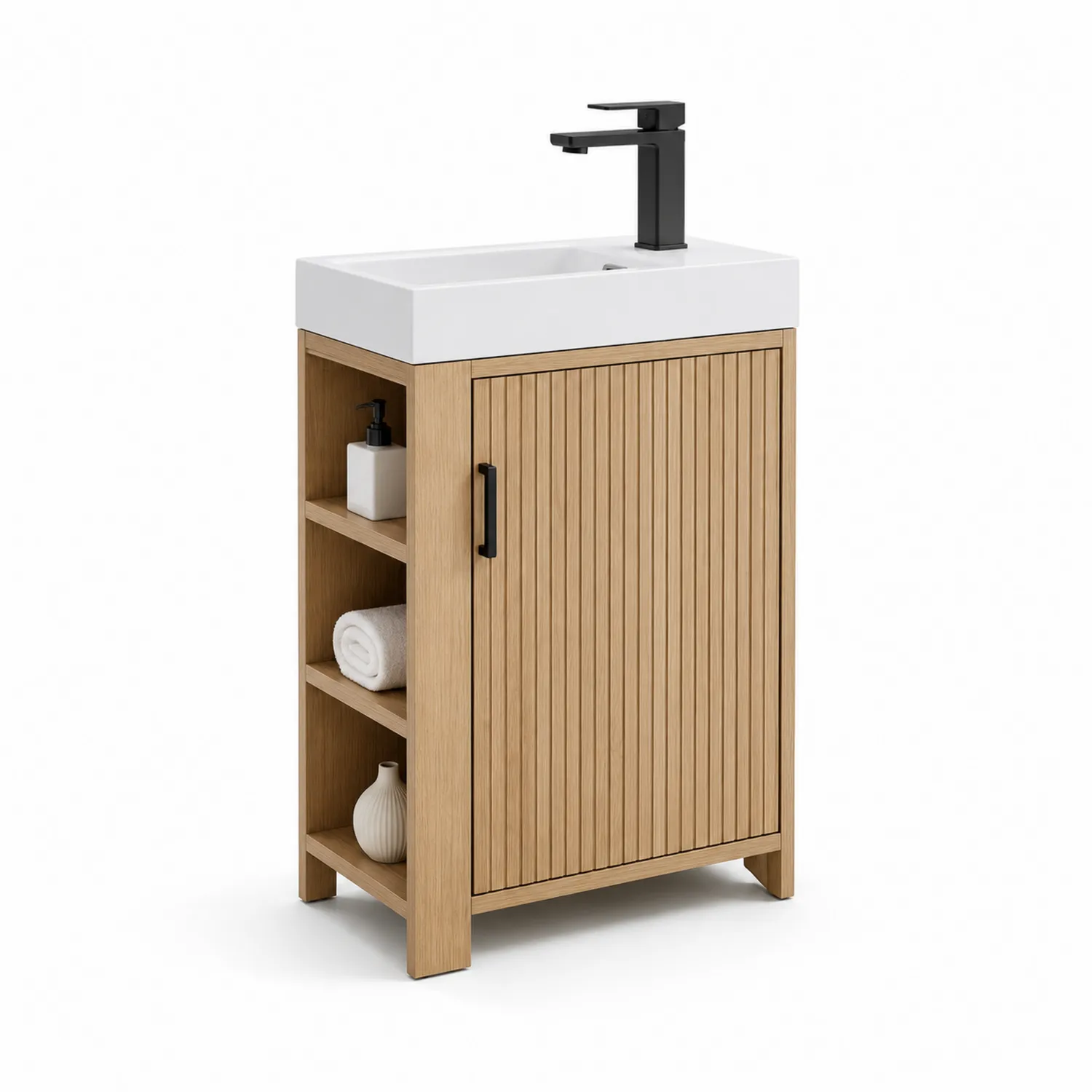Meuble-lavabo en bois avec vasque en céramique Chêne/Blanc-rivviorae