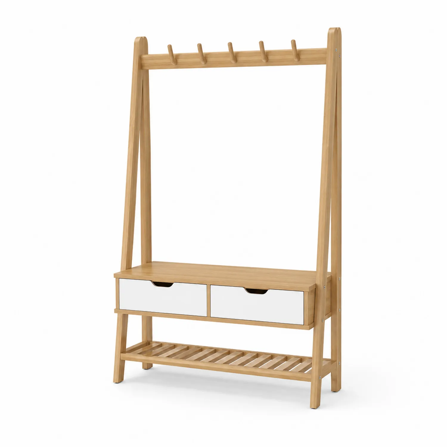 Portemanteau en bois avec tiroirs et étagère 170cm-rivviorae