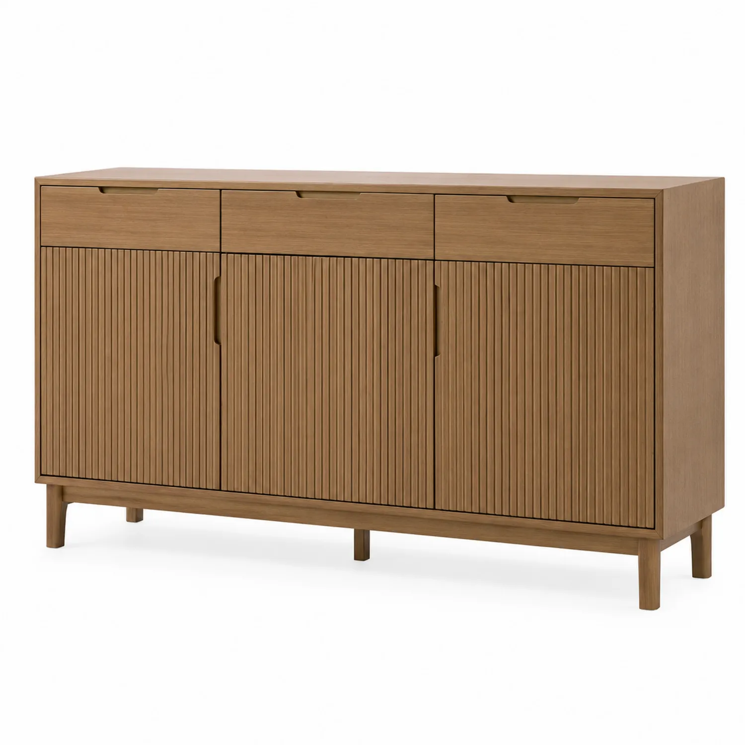 Buffet en bois avec 3 tiroirs et 4 portes en chêne massif brun 150x40x85 cm-rivviorae