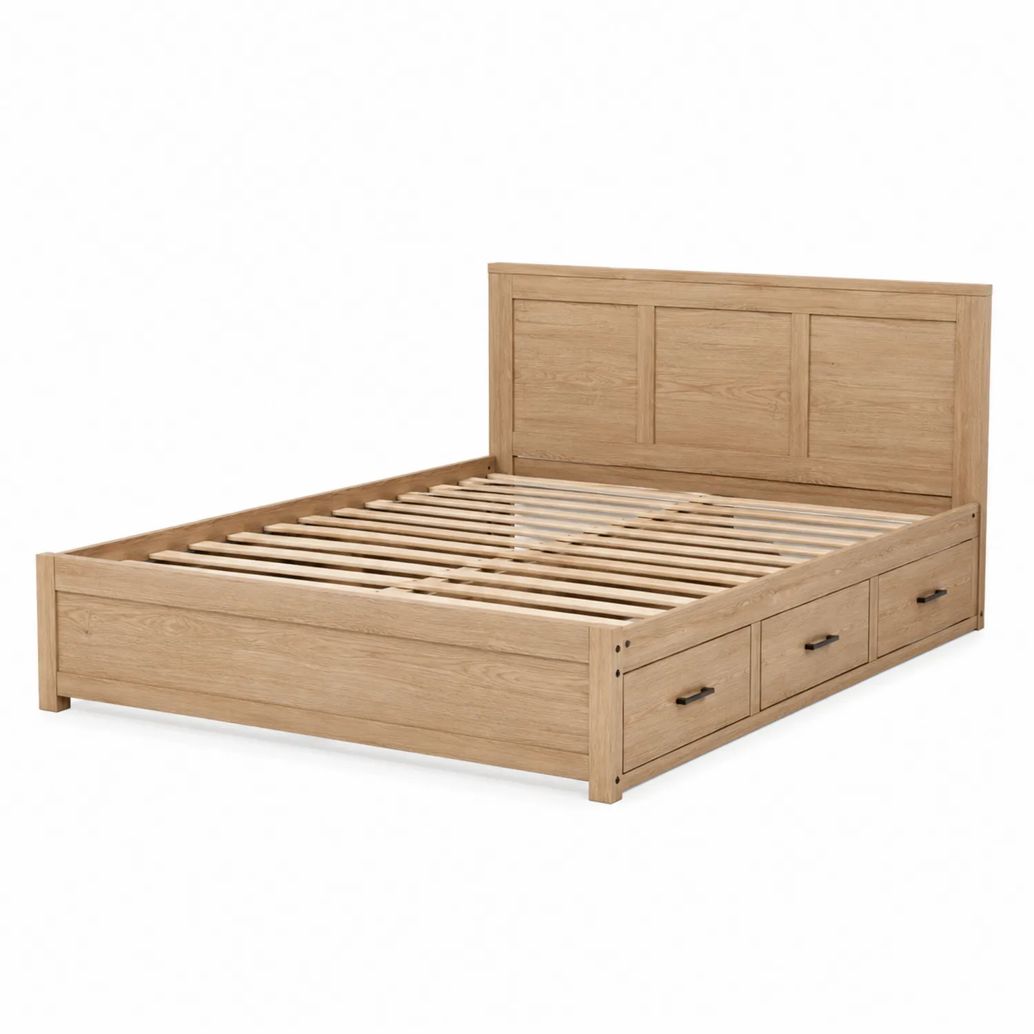 Lit double en bois de chêne avec tiroirs de rangement 160x200 cm-rivviorae