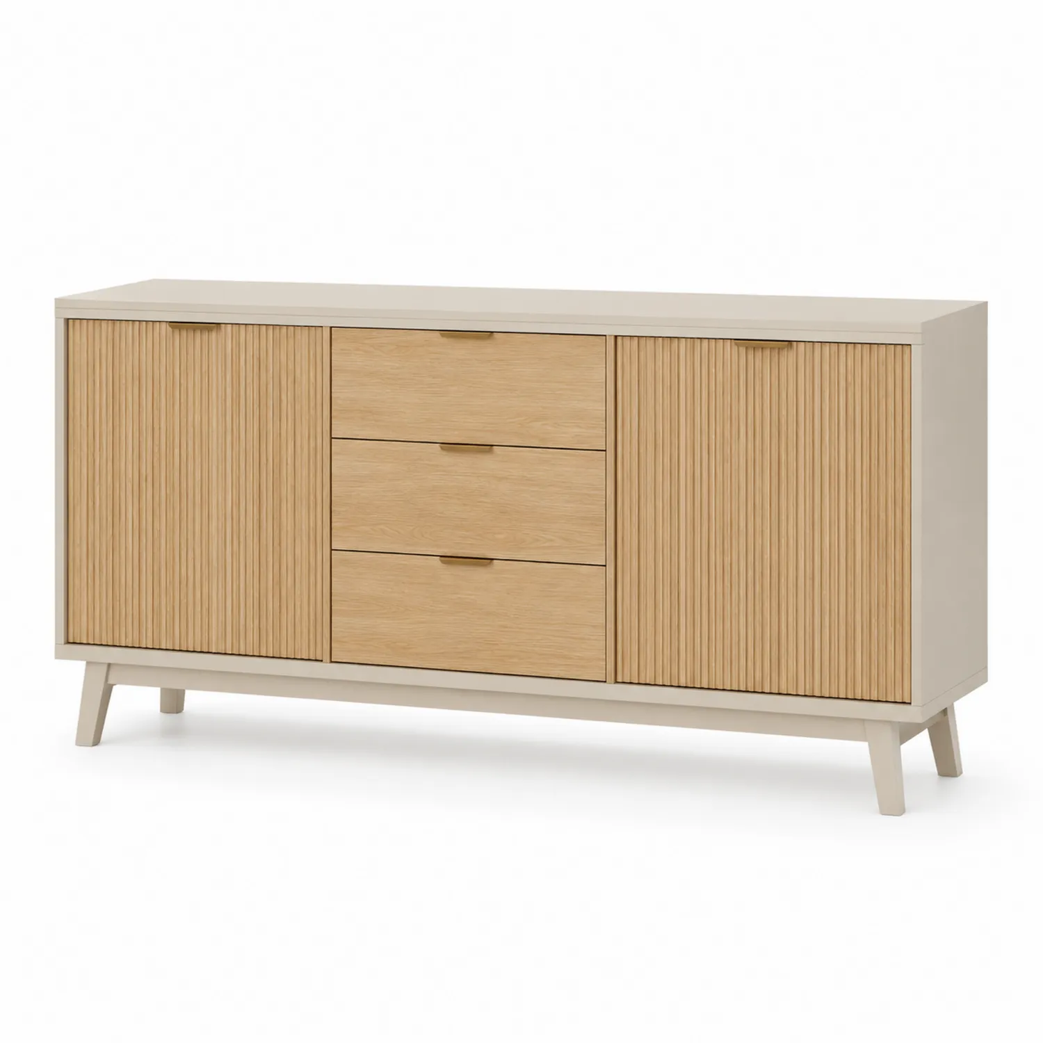 Buffet en bois avec 3 tiroirs et 2 portes chêne naturel et beige-rivviorae