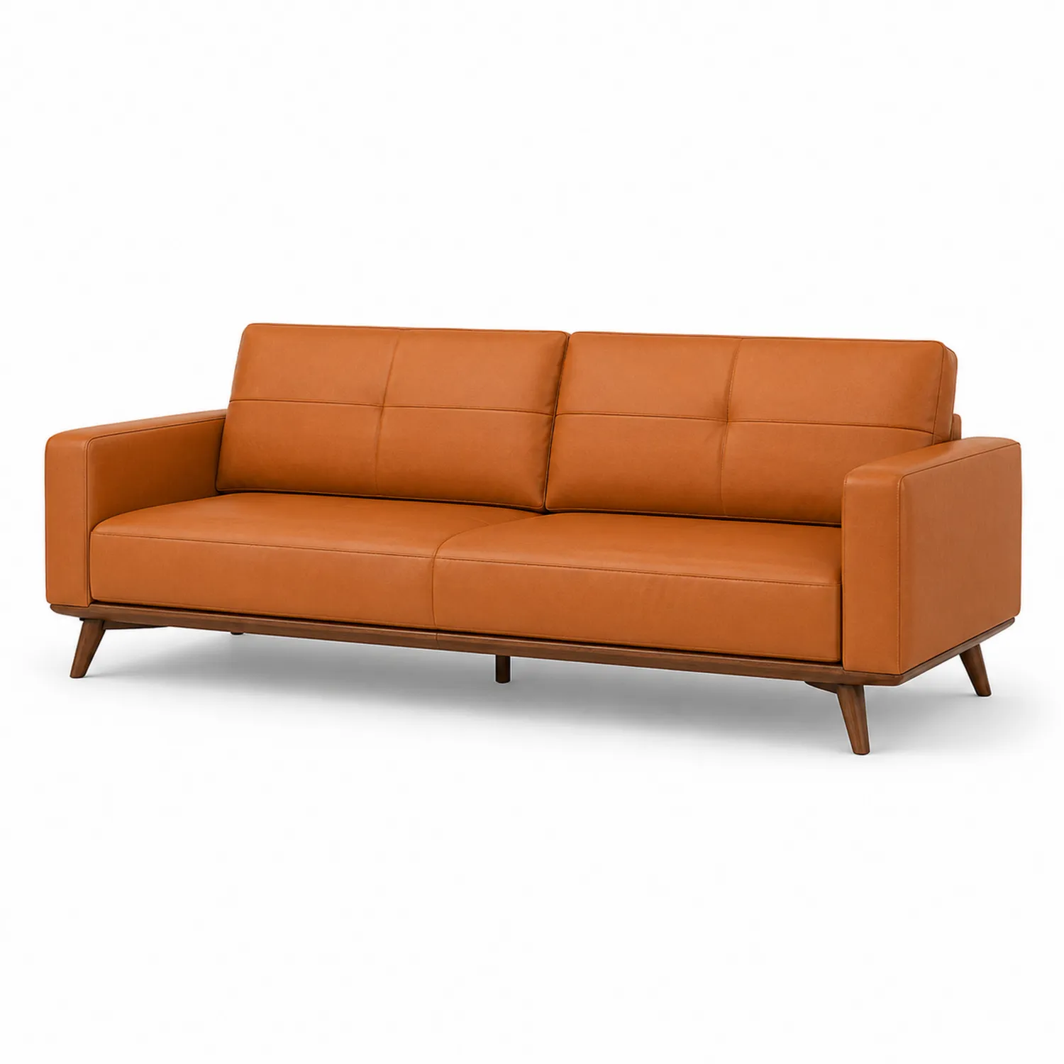 Canapé en cuir synthétique marron avec structure en bois-rivviorae