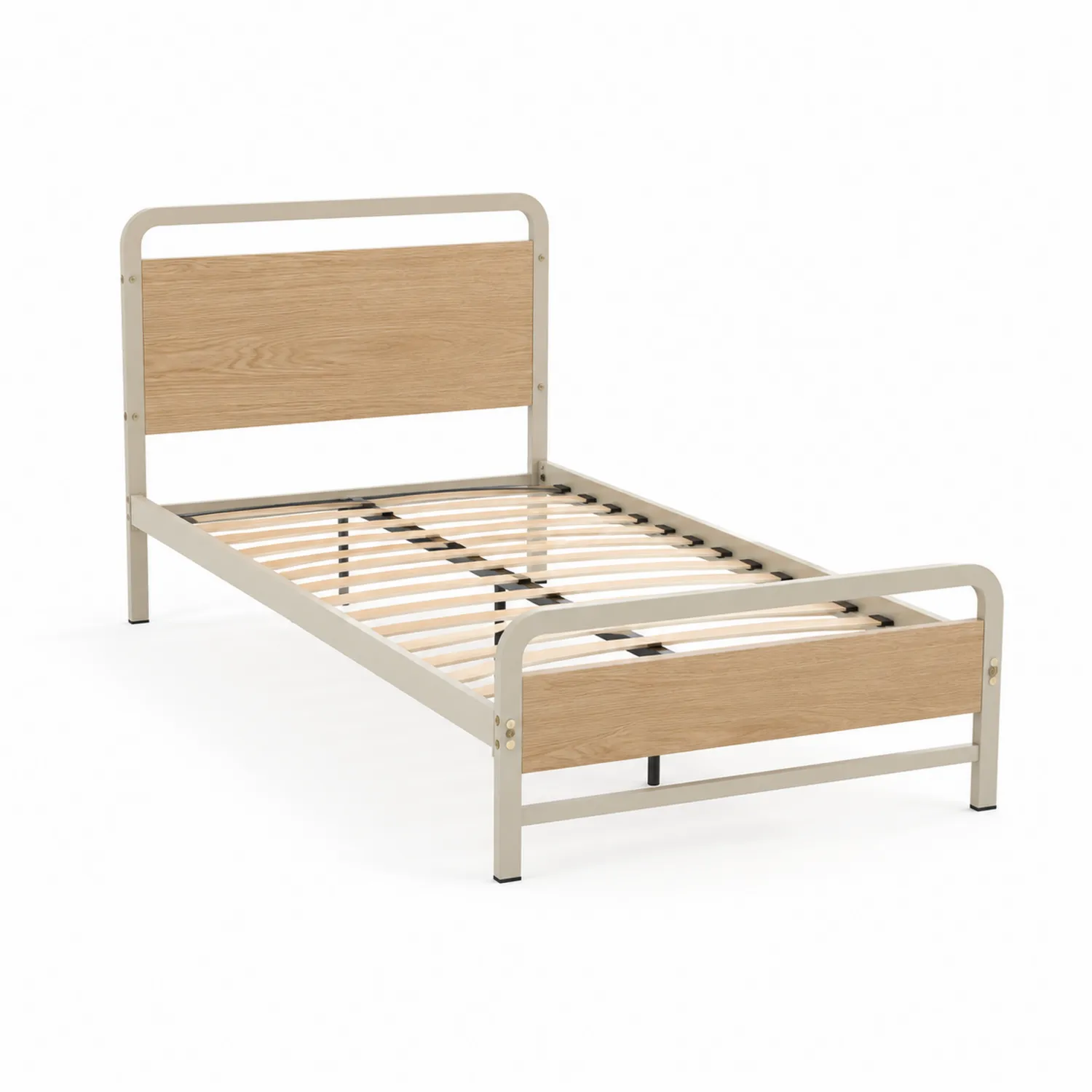Lit simple en métal et bois 90x190 cm Beige et Chêne clair-rivviorae