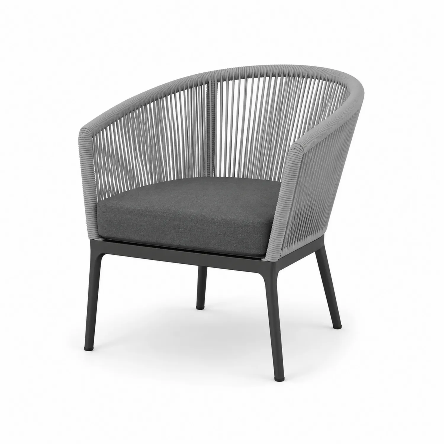Fauteuil en métal et corde avec coussin en polyester Gris-rivviorae