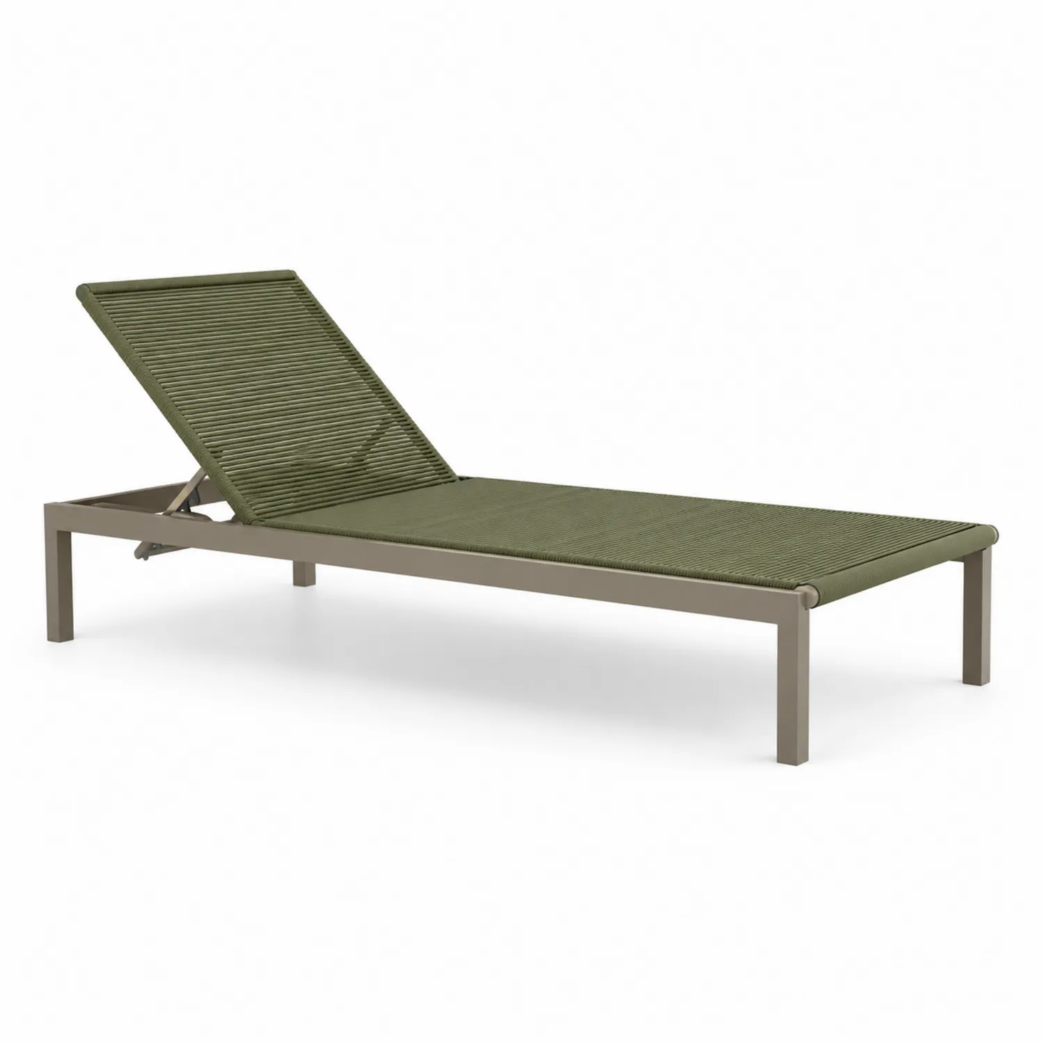 Chaise longue d'extérieur en aluminium et corde en polyester vert olive-rivviorae
