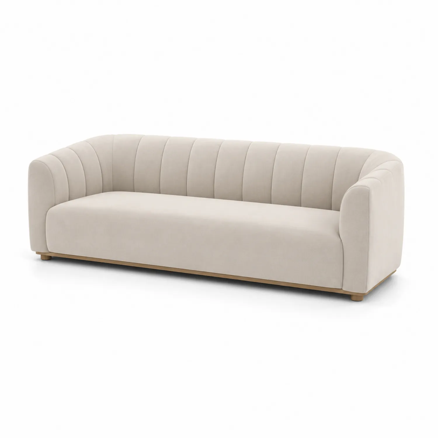 Canapé droit 3 places en bois et velours beige 220 cm-rivviorae