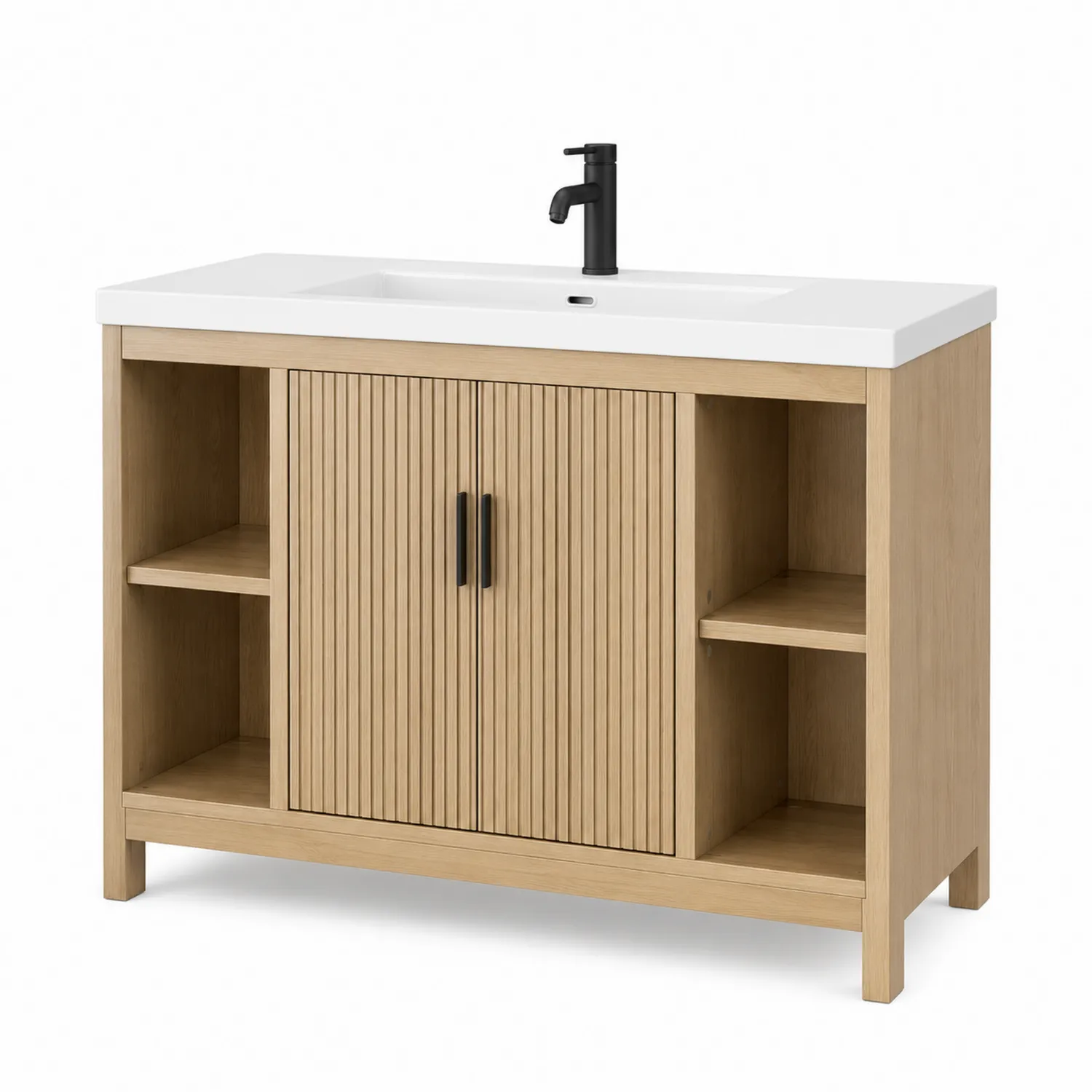 Meuble-lavabo en Bois avec Plan en Céramique Blanche-rivviorae