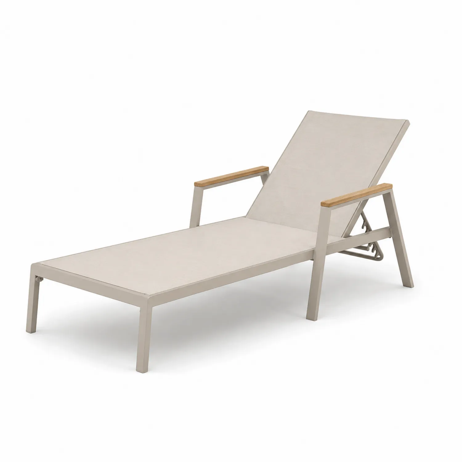 Chaise longue d'extérieur en aluminium avec accoudoirs en bois Beige-rivviorae