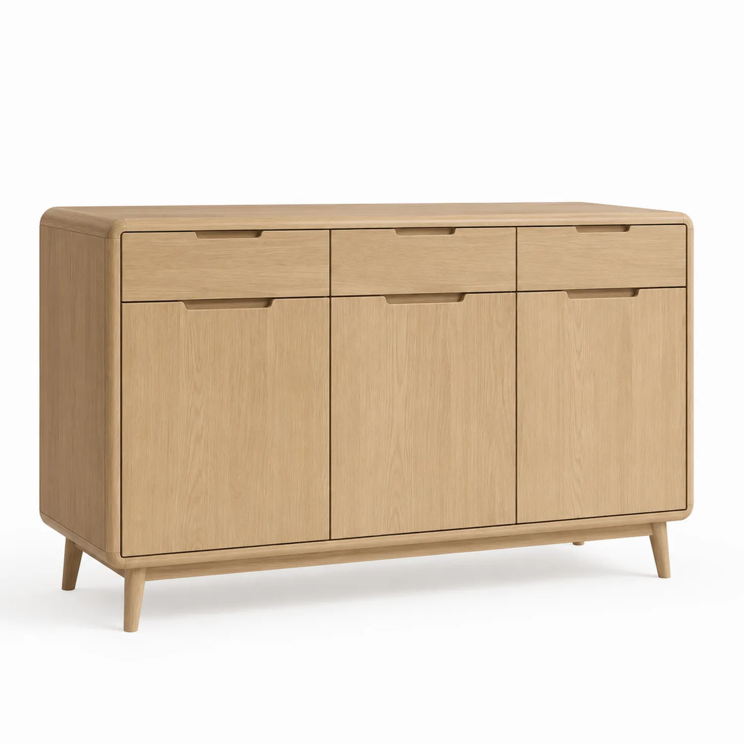 Buffet en bois de chêne 3 portes 3 tiroirs 140x40x85 cm-rivviorae