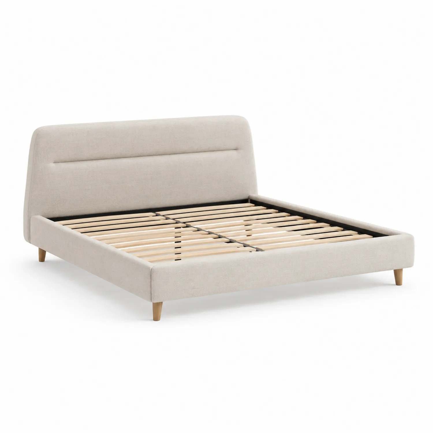 Lit en bois et tissu beige 200x160 cm-rivviorae