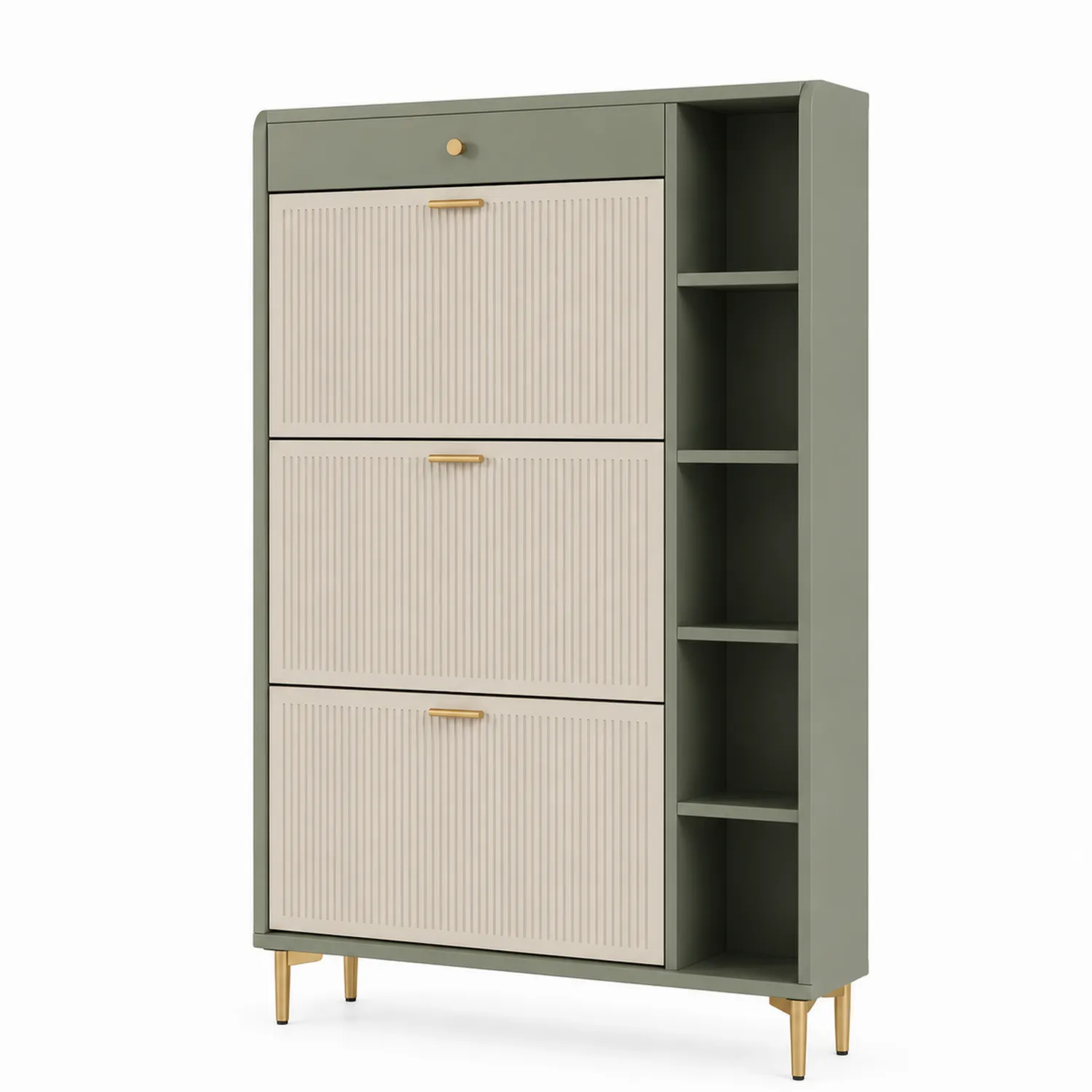 Meuble de rangement en bois avec étagères latérales Vert/Beige 140cm-rivviorae