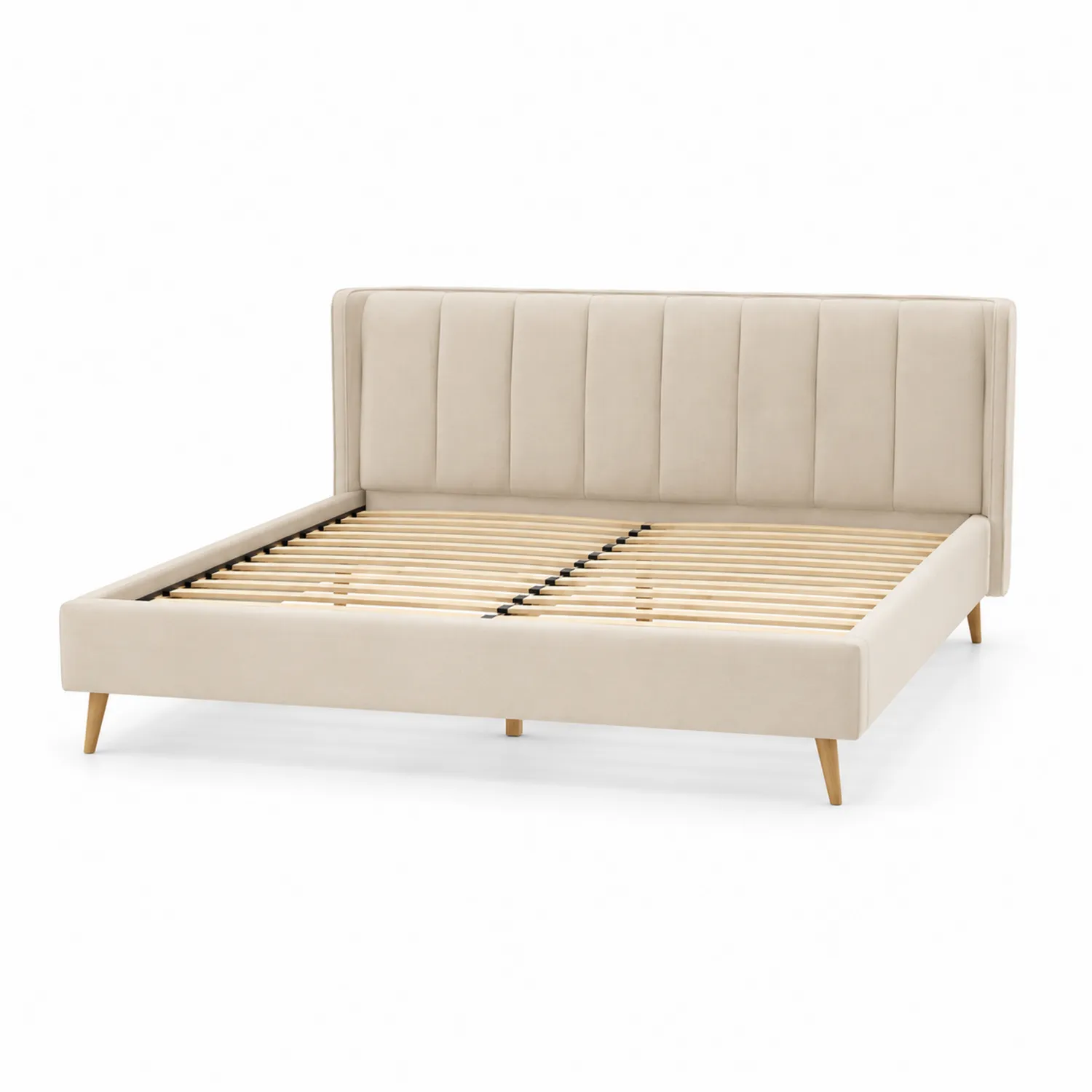 Lit double en bois avec revêtement en velours Beige 200x160 cm-rivviorae
