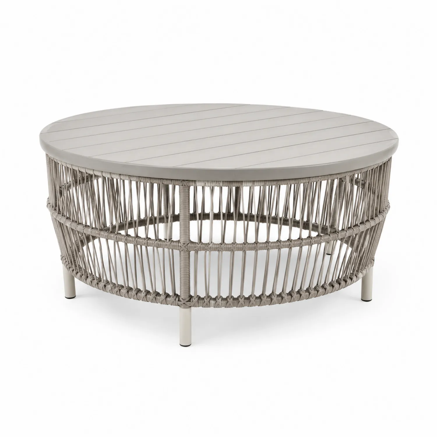 Table basse ronde en aluminium et corde en polyéthylène Gris-rivviorae