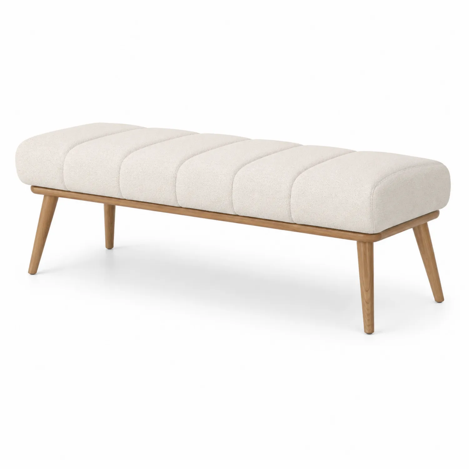 Banc en tissu polyester crème avec pieds en bois-rivviorae